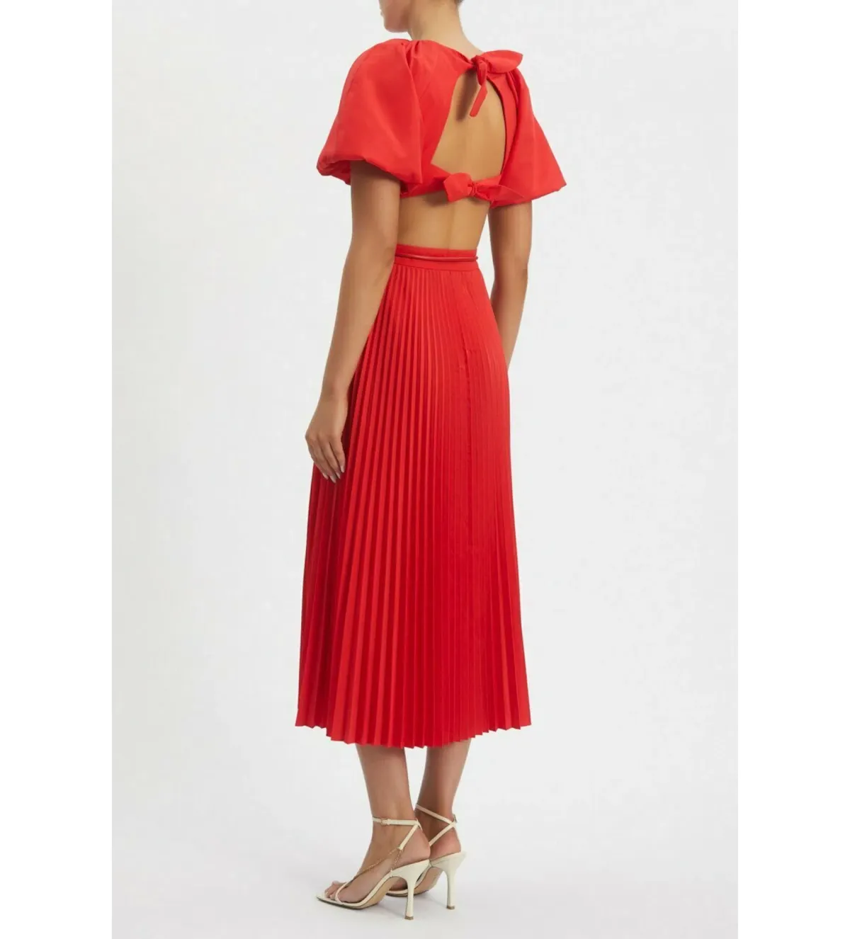 Rebecca Vallance Puff Sleeve Open Back Dress Red Size 14 - Image 2