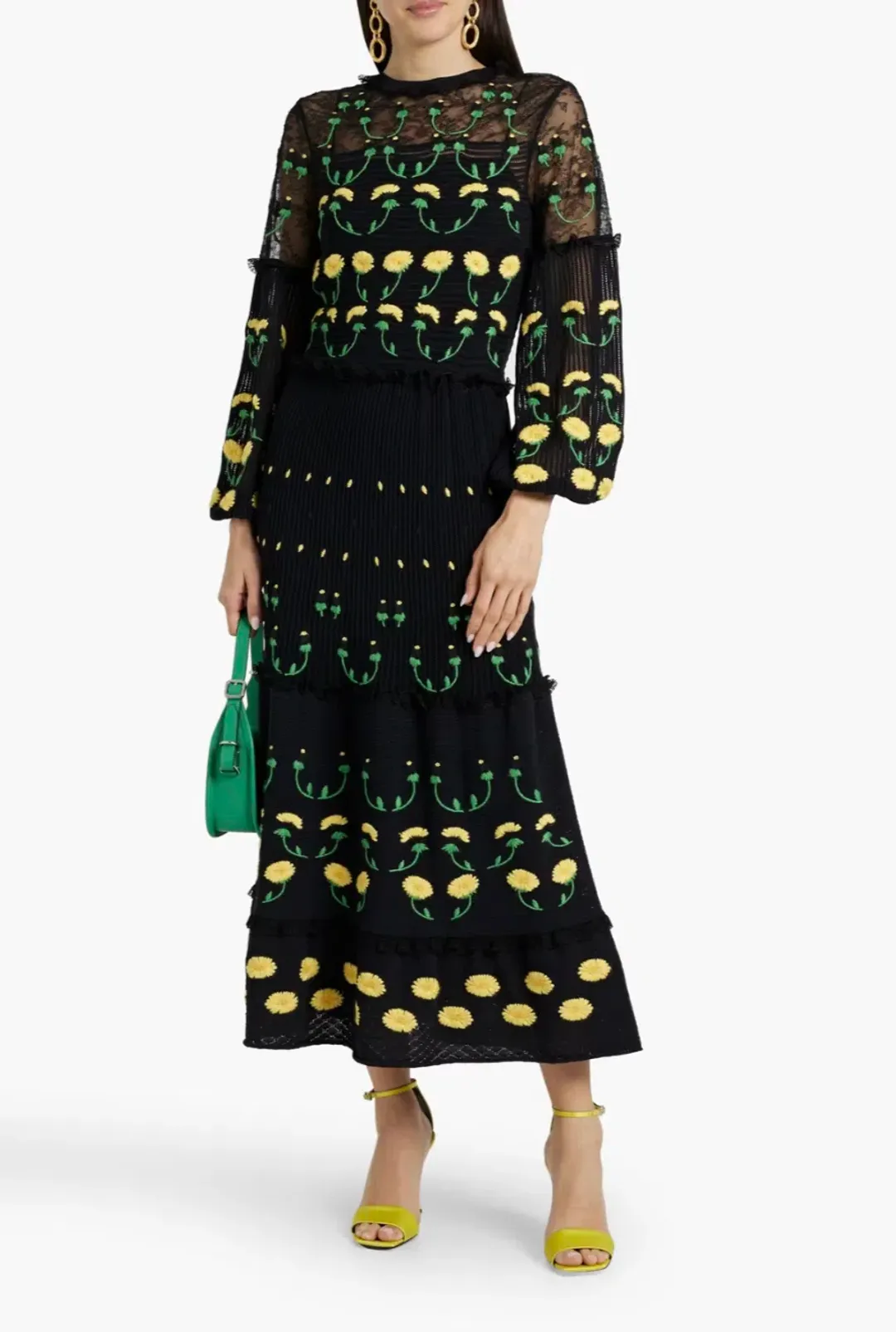 Valeninto Garavani Embroidered Lace Crochet Maxi Dress Black Size S / AU 8 for rent on The Volte - main image