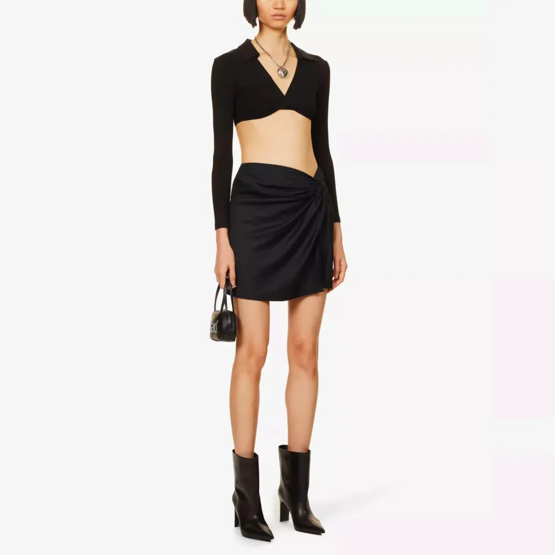 Anna Quan Emelia Ruched Mini Skirt Black Size 12  for rent on The Volte - main image