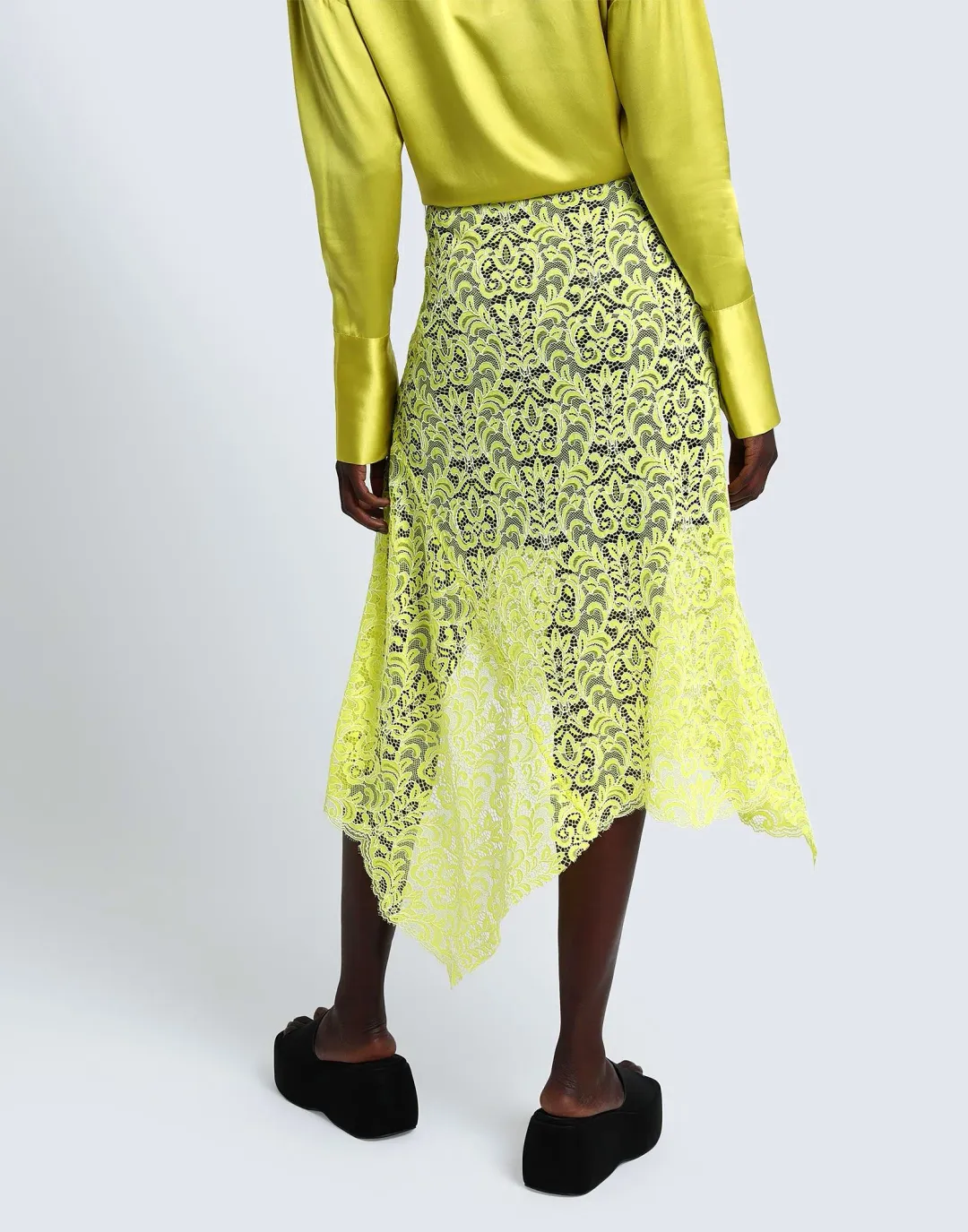 Marques Almeida Lace Layered Midi Skirt Yellow Black Size 10 for rent on The Volte - main image
