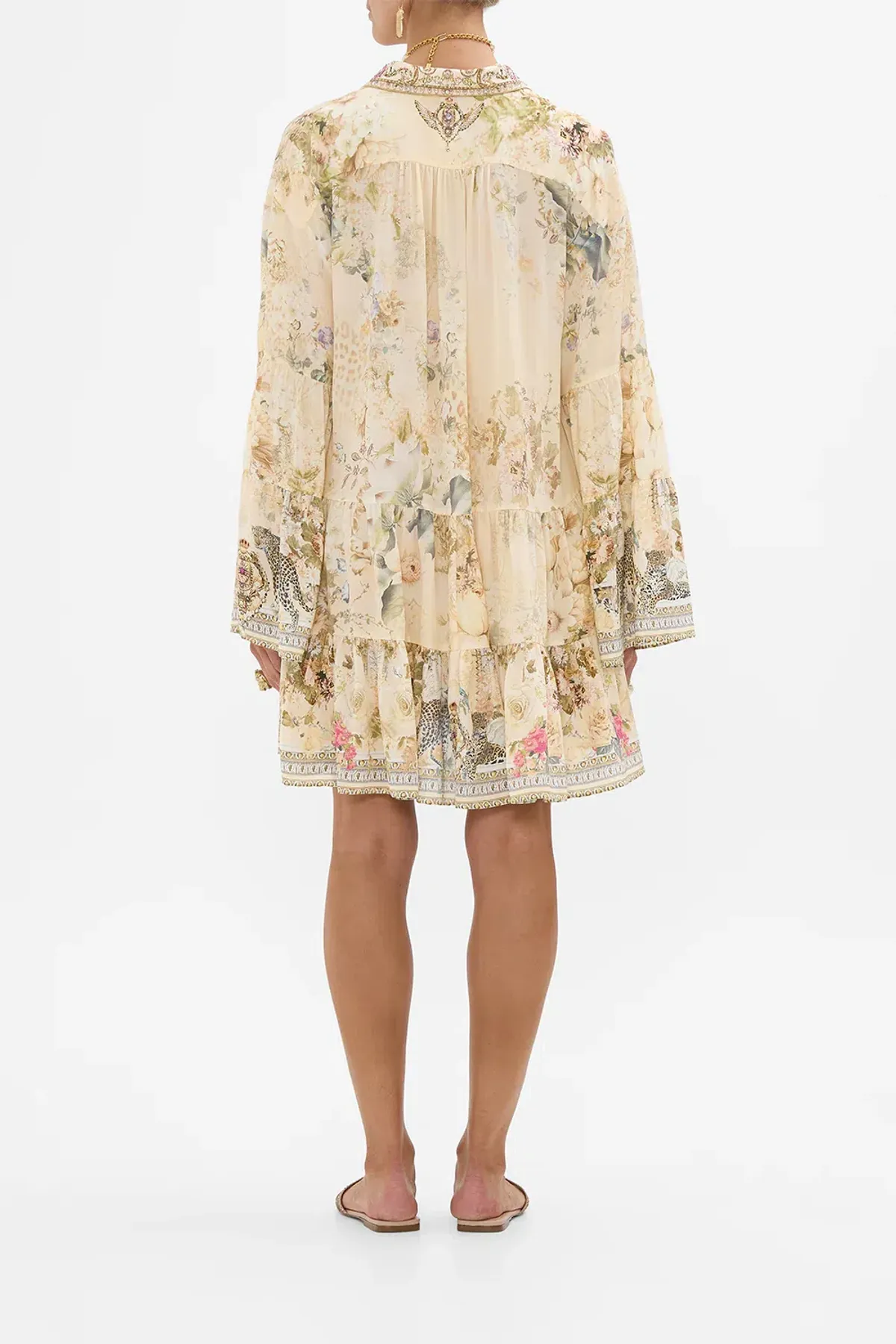 Camilla Tiered Mini Dress With Collar Adorned In Antiquity Size S / AU 10 - Image 3