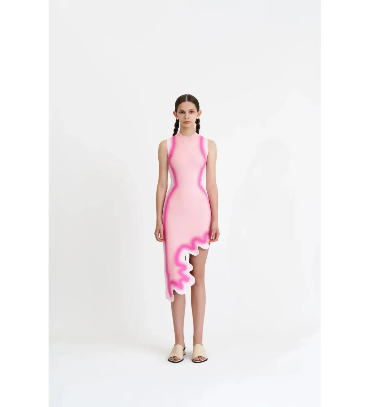 PH5 Brooklyn Wavy Asymmetric Midi Dress in Chiffon Pink Size M / AU 12 - Image 1