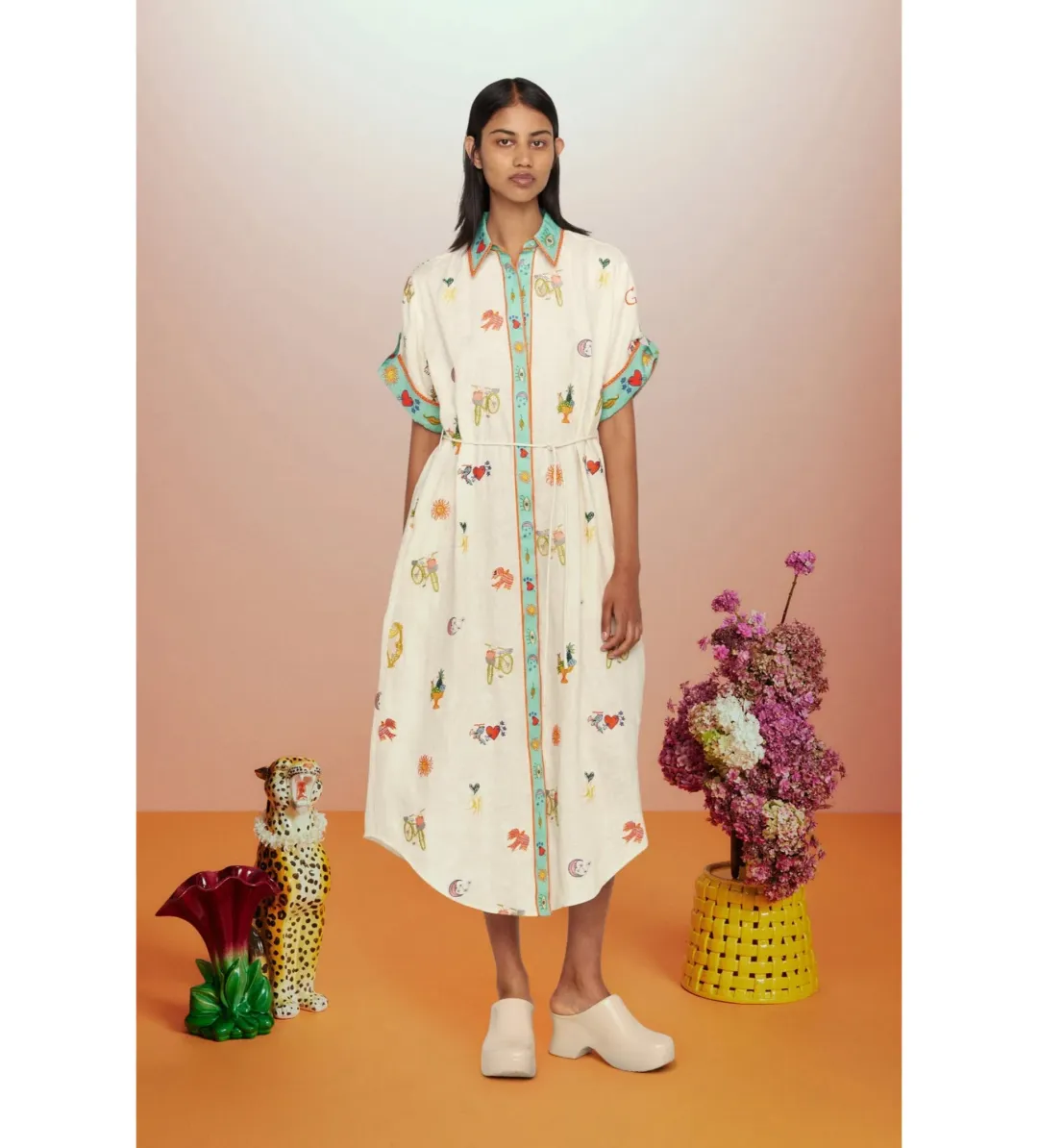 Alémais Holiday Go-to Embroidered Shirtdress Print Size AU 16 for rent on The Volte - main image