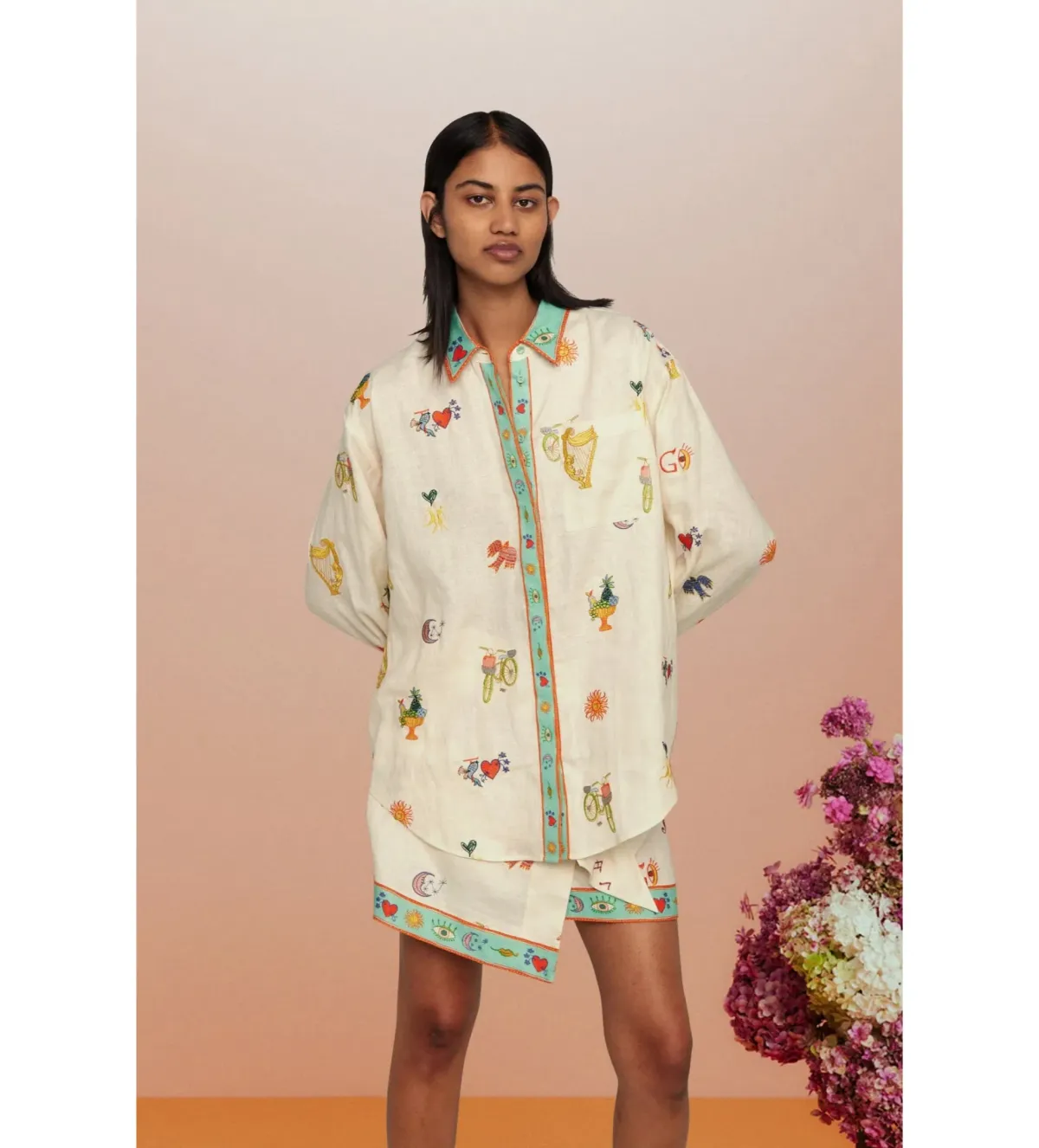 Alémais Holiday Go-to Embroidered Shirt and Skirt Print Size AU 14 - Image 3