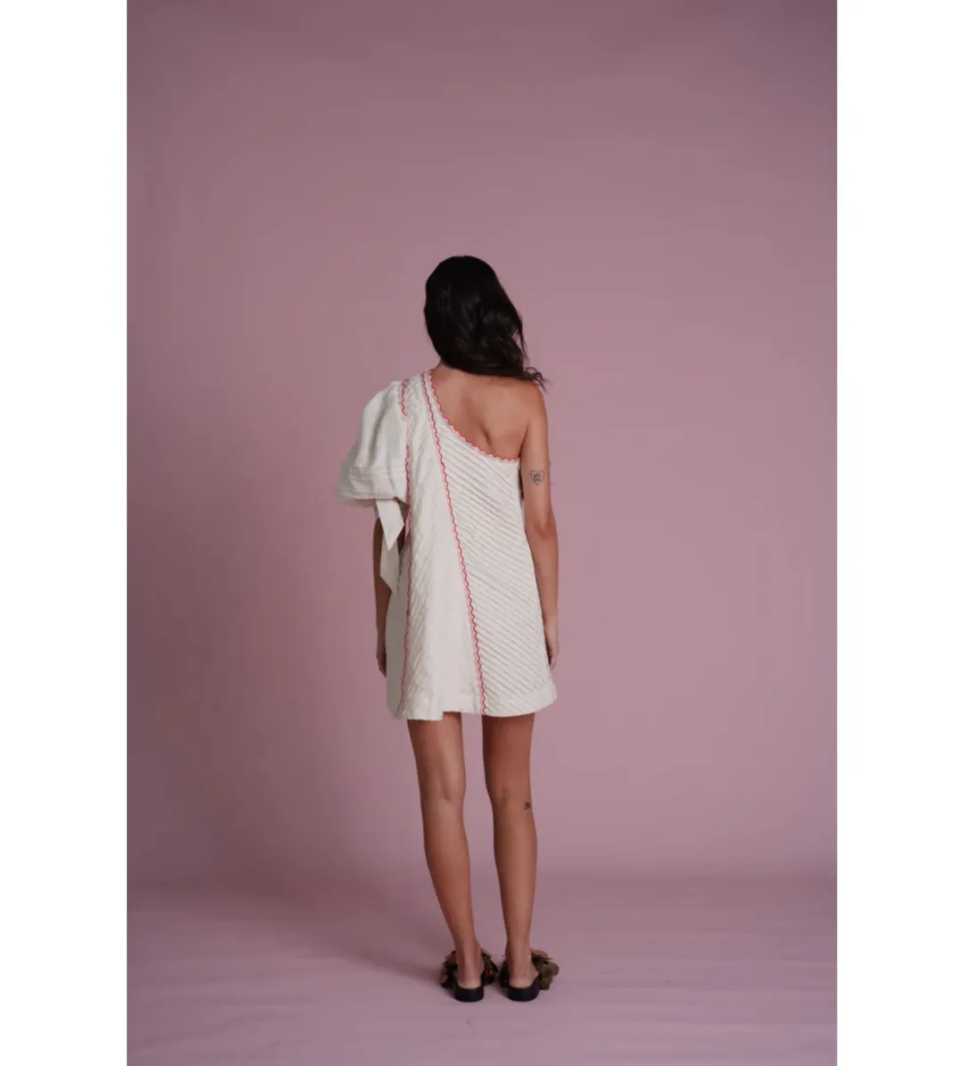 Toscani Odet Cherie Scallop Mini Dress in Crème Size AU 8 for rent on The Volte - main image