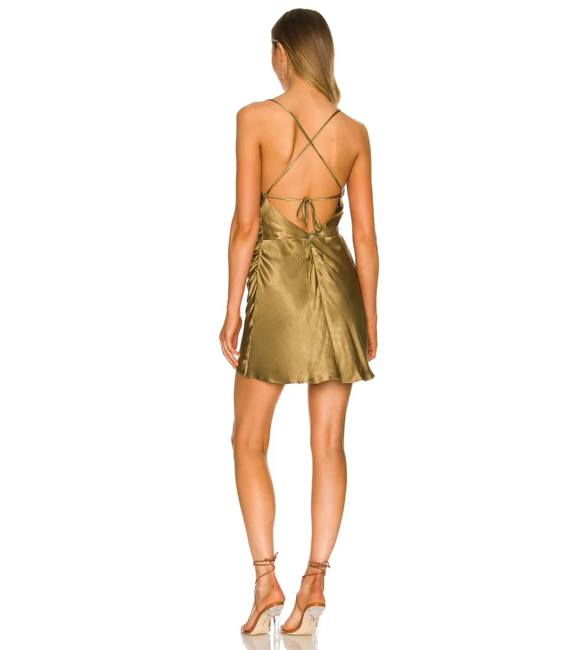 Shona Joy Alma Asymmetrical Bias Cowl Mini Dress in Cumin Green Size AU 6 - Image 2