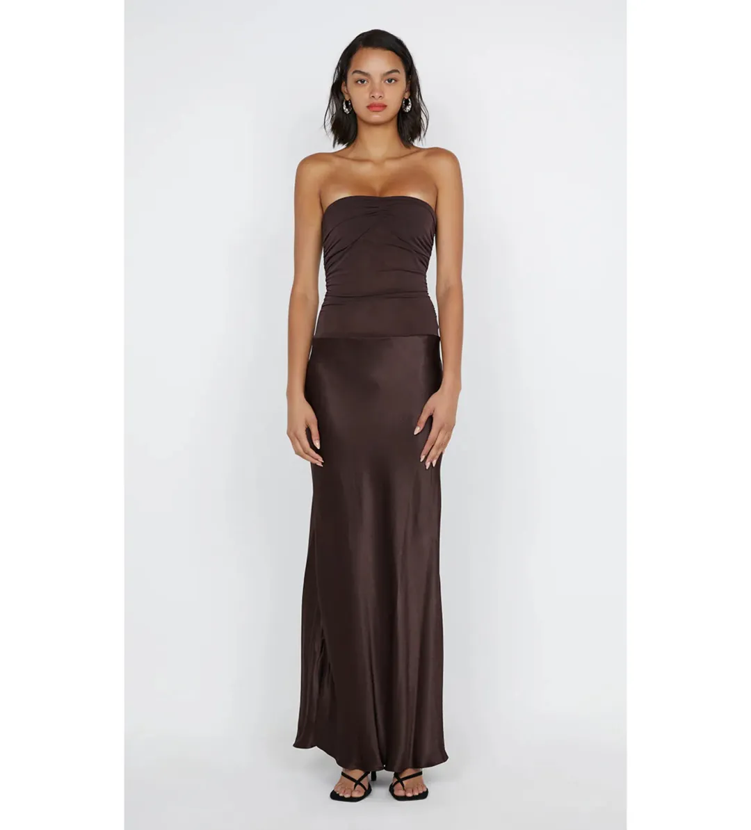 Bec & Bridge Dua Strapless Dress Dark Chocolate Size AU 6 for rent on The Volte - main image