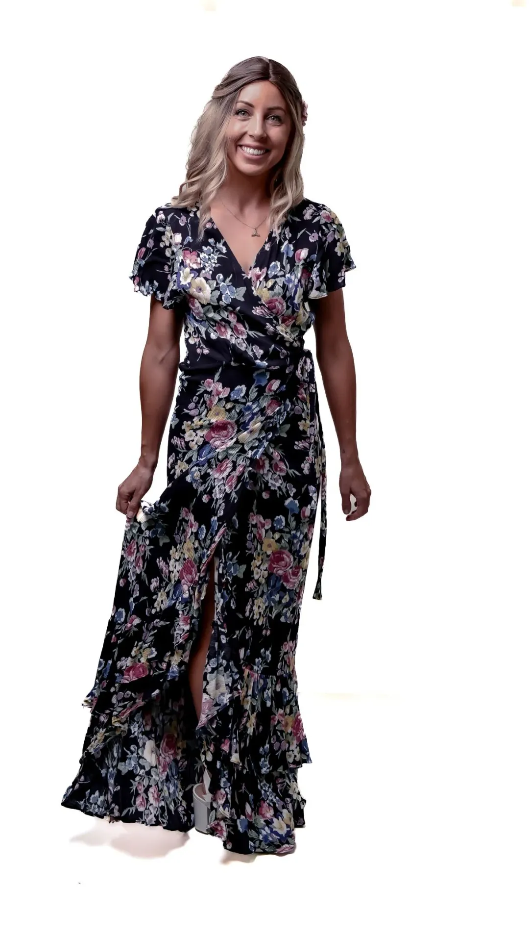 Auguste The Label Beach House Frill Wrap Dress in Bambi Bloom Black Size AU 8  for rent on The Volte - main image
