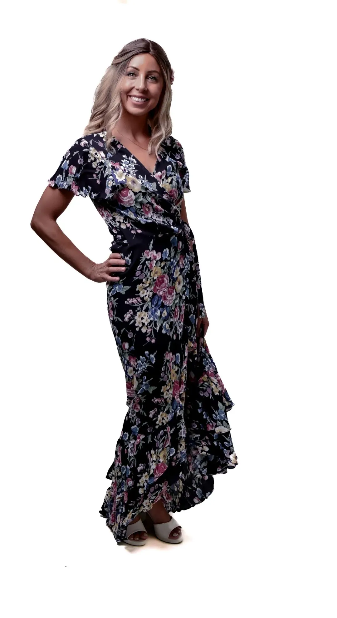 Auguste The Label Beach House Frill Wrap Dress in Bambi Bloom Black Size AU 8  for rent on The Volte - main image