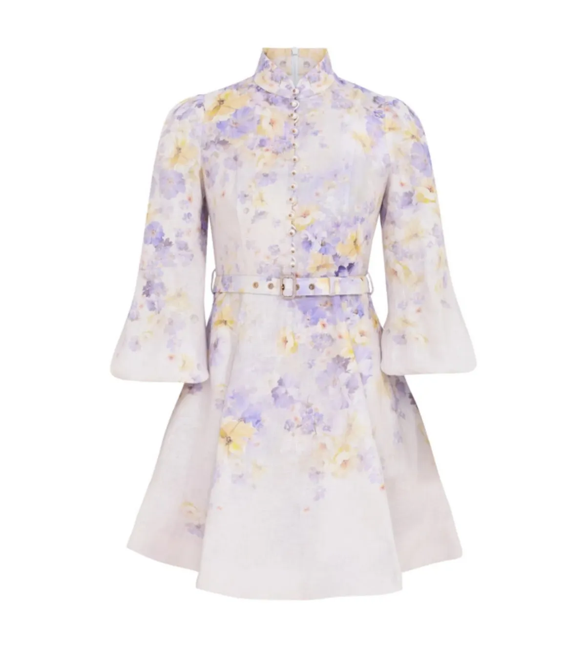 Zimmermann The Crush Buttoned Mini Dress in Lilac Floral Size 1/Au 10  - Image 2