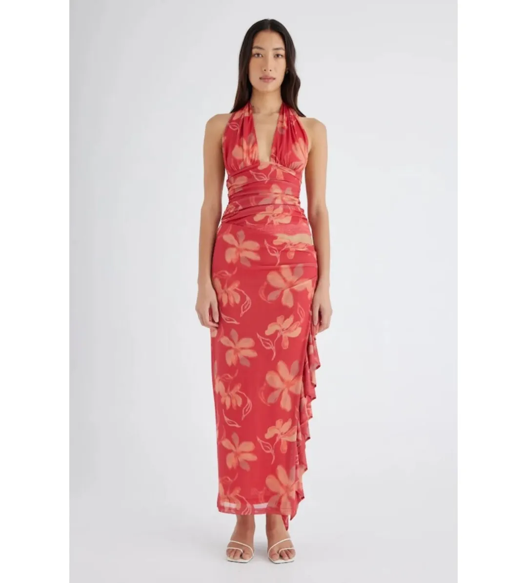 Benni Penelope Halter Maxi Dress Hibiscus Floral Size 6 for rent on The Volte - main image