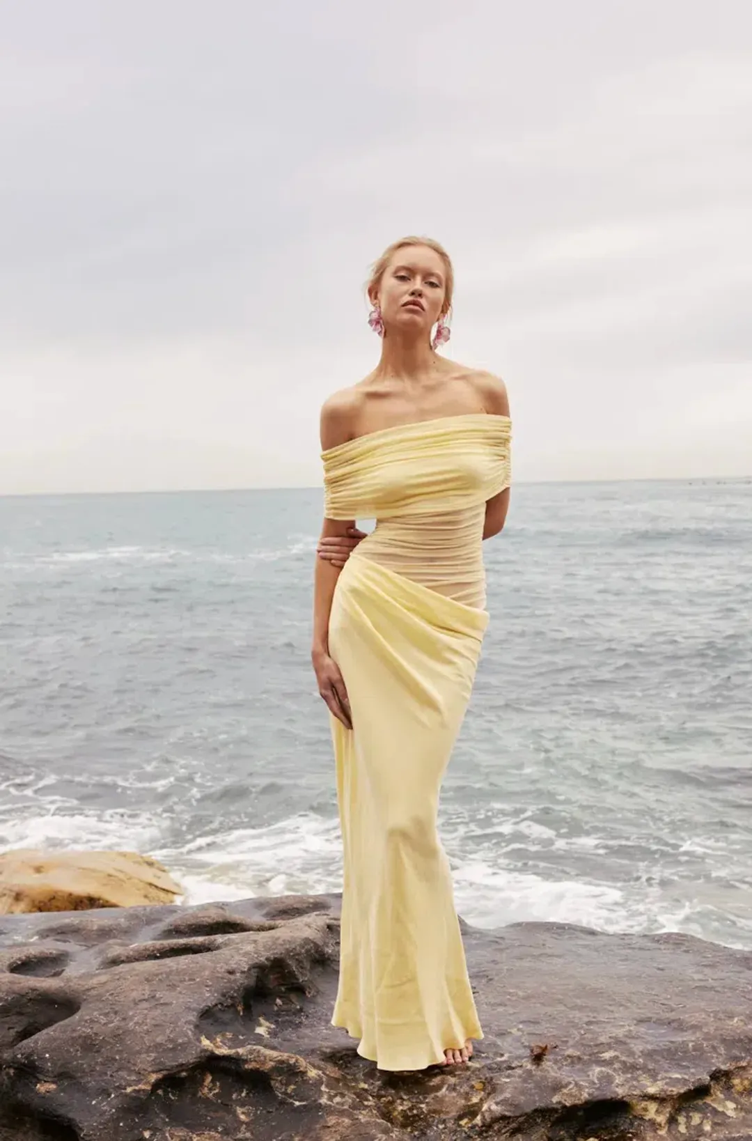 Benni Nico Off Shoulder Maxi Dress Yellow Size 8 for rent on The Volte - main image