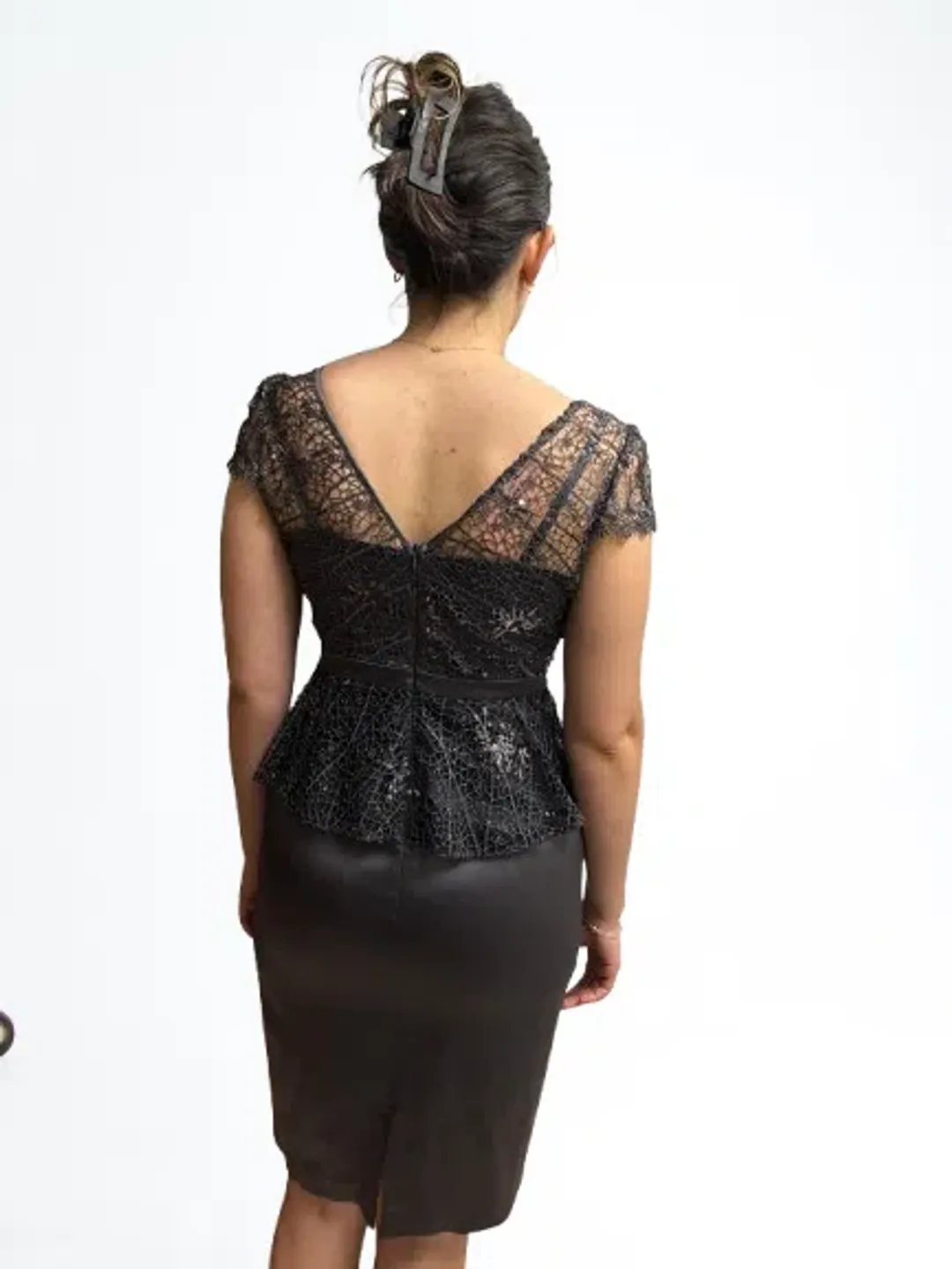 Anthea Crawford Sequin Lace Satin Dress Knee-length Grey Size Au 10 for rent on The Volte - main image