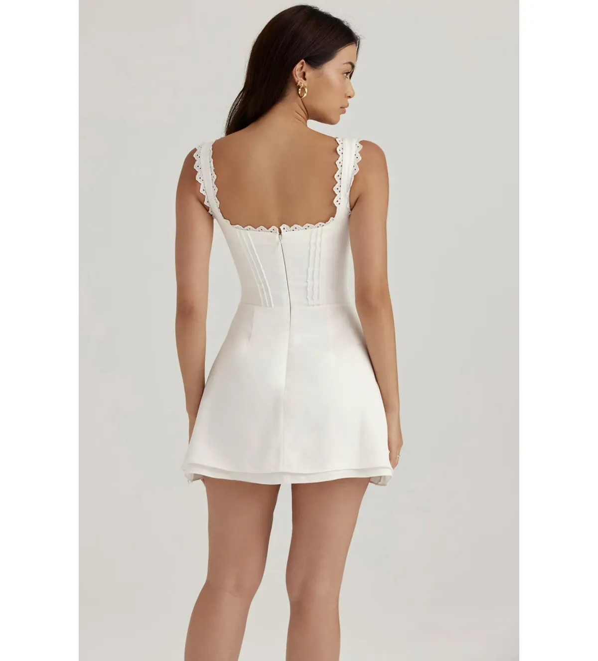 House Of CB Tilly Pin Tuck Mini Dress White Size XS / AU 6 - Image 3