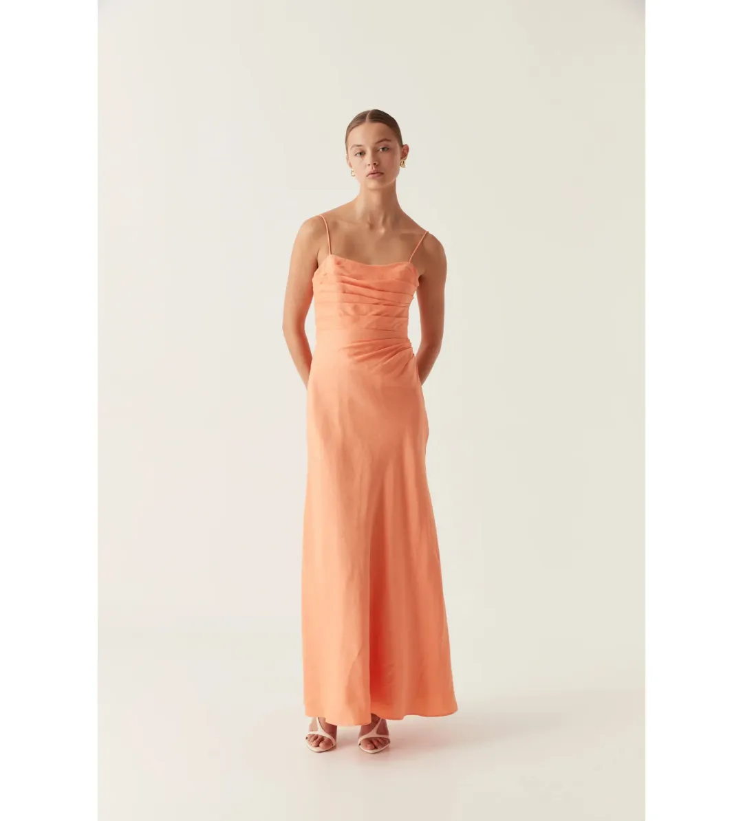 Aje Clarice Draped Maxi Dress Sunset Orange Size AU 8 for rent on The Volte - main image