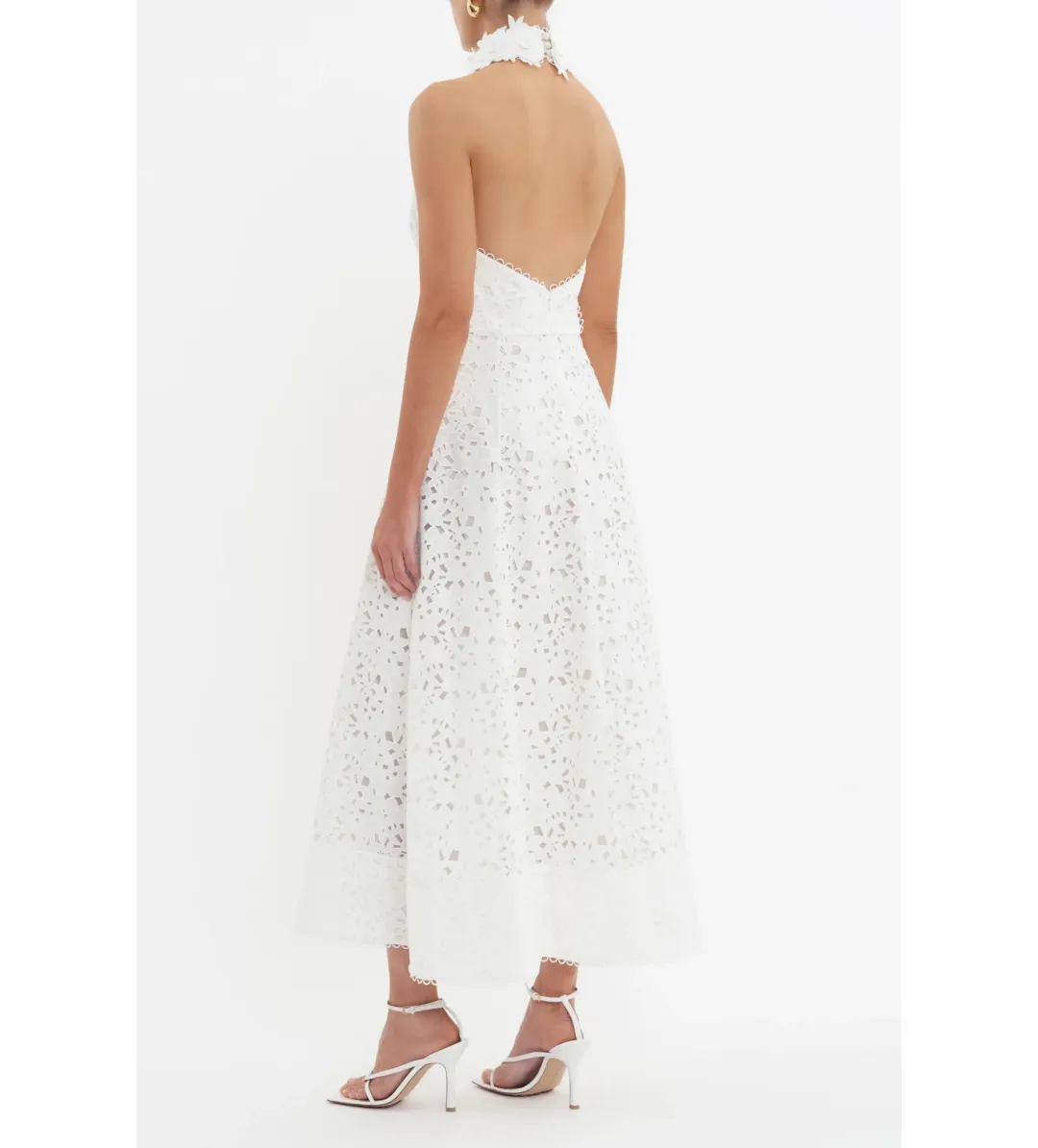 Rebecca Vallance Nuvola Halter Midi Dress in Ivory Size AU 8 for rent on The Volte - main image