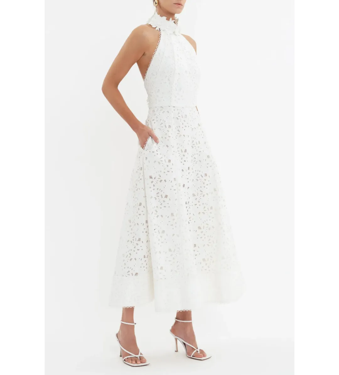 Rebecca Vallance Nuvola Halter Midi Dress in Ivory Size AU 8 for rent on The Volte - main image