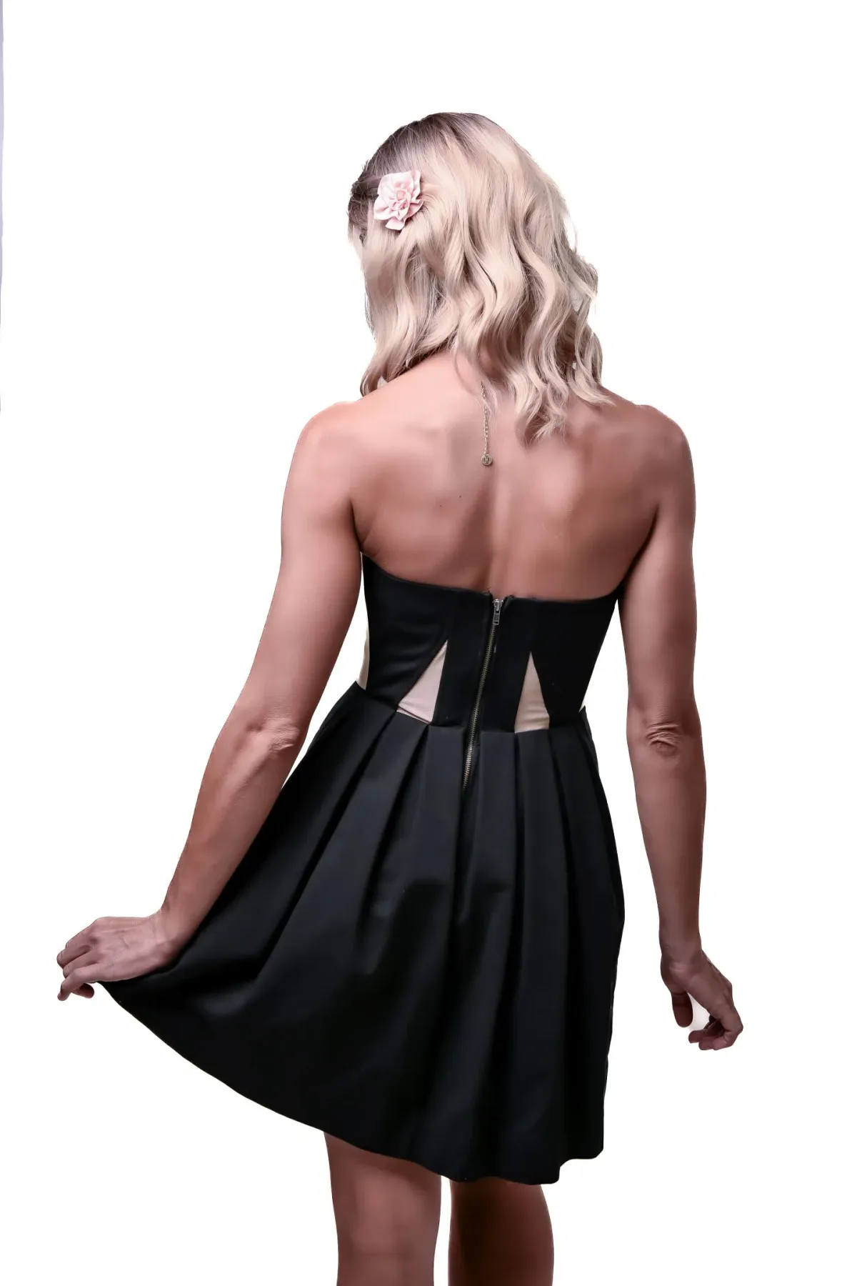 Bardot Strapless A-line Mini Dress Black/Beige Size 6 - Image 5