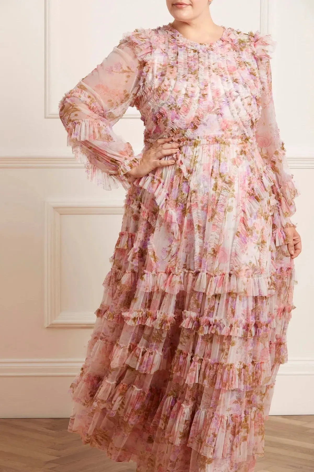 Needle and Thread Darling Meadow Ruffle Gown in Pink / Multi Size 20  - Image 1