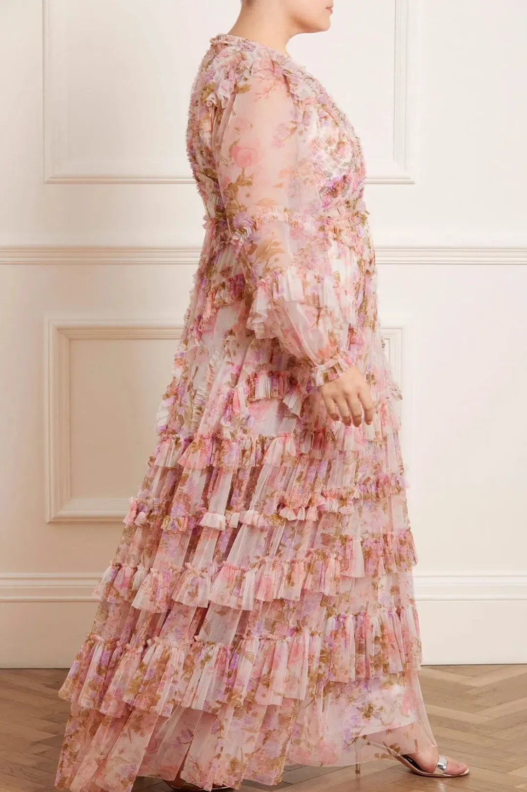 Needle and Thread Darling Meadow Ruffle Gown in Pink / Multi Size 20  for rent on The Volte - main image