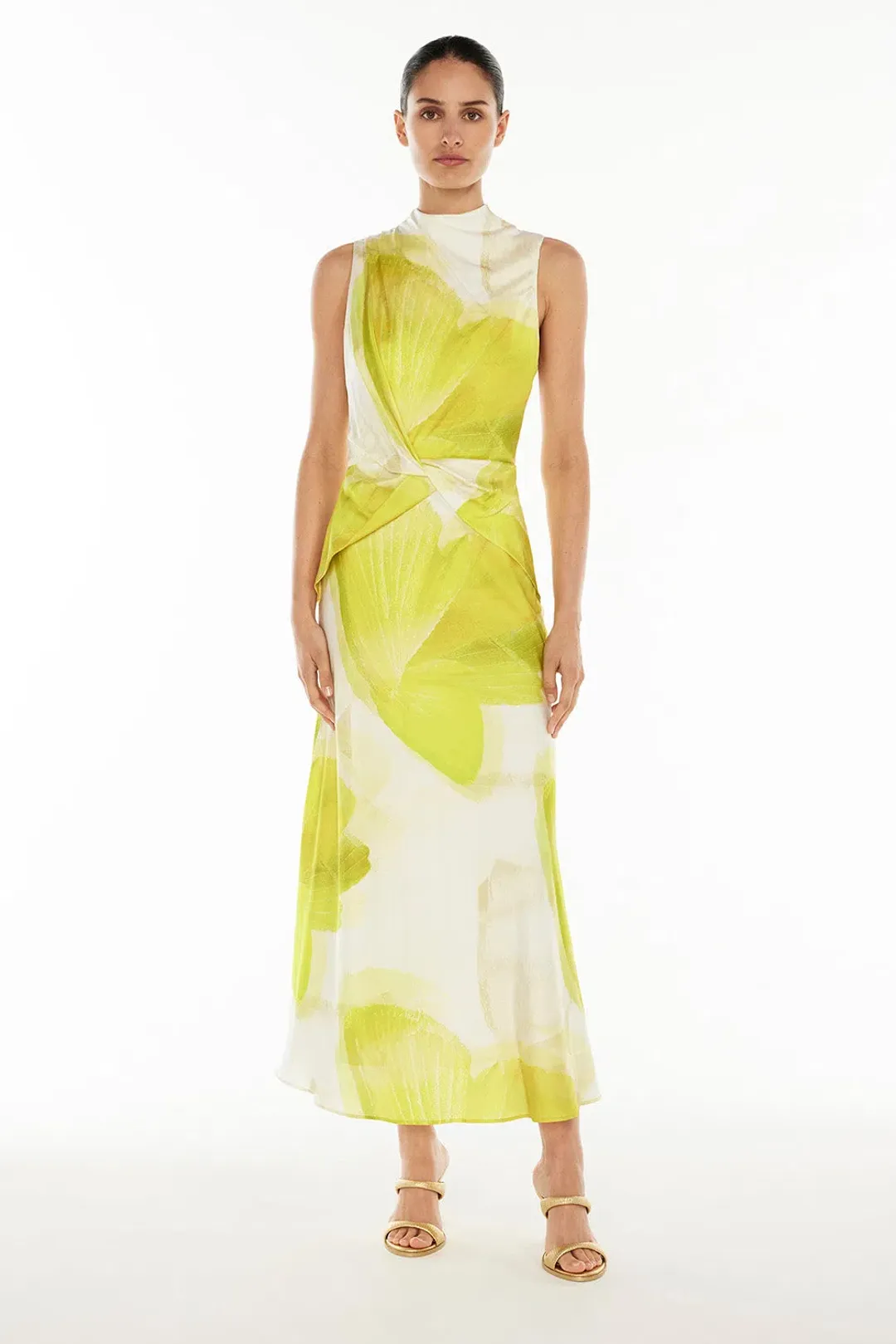 Manning Cartell Levitating Butterflies Drape Midi Dress Yellow/White Print Size 12 for rent on The Volte - main image