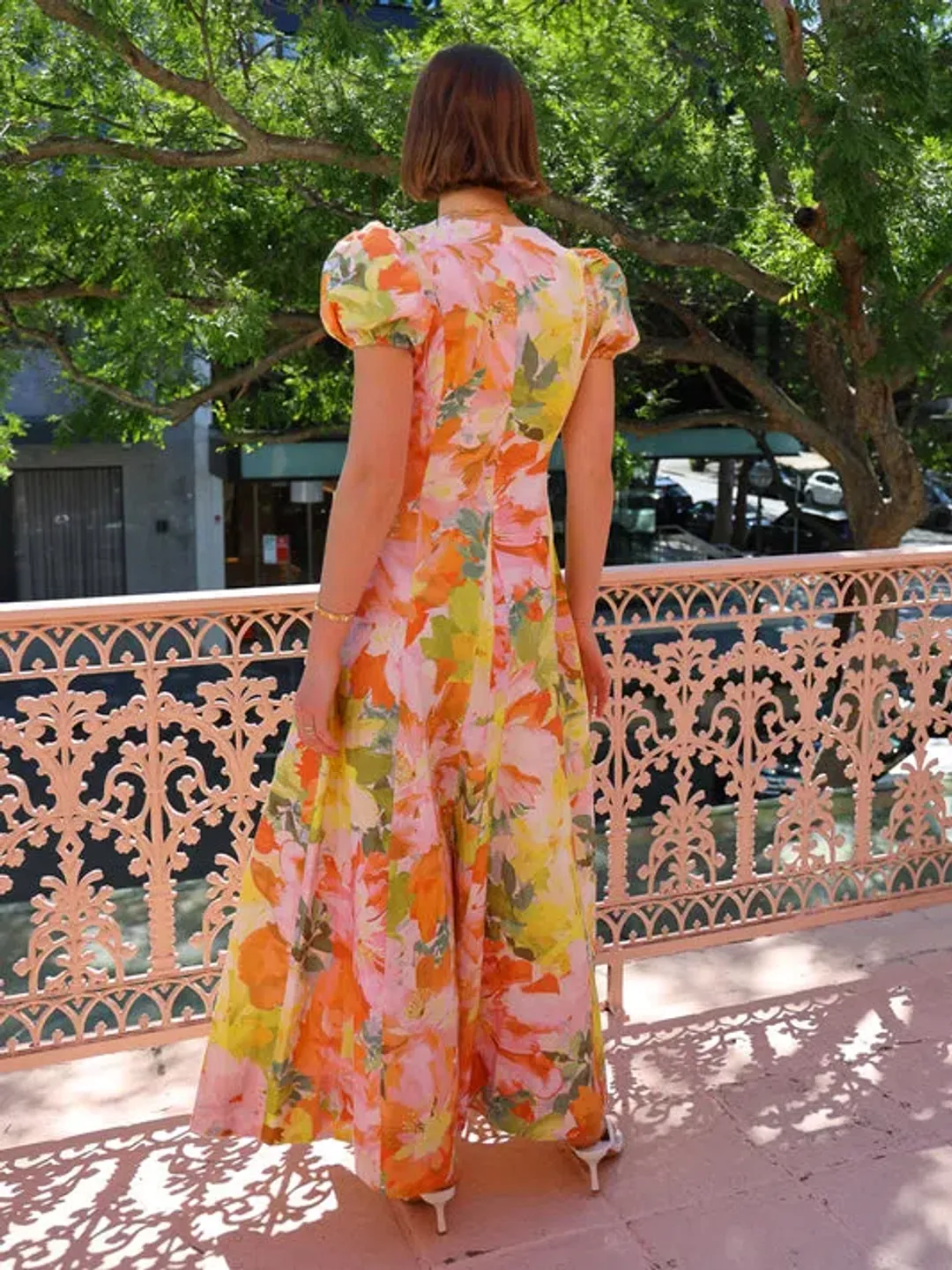 By Nicola Short Sleeve Wavy Maxi Dress In Floral Confetti Size 14 for rent on The Volte - main image