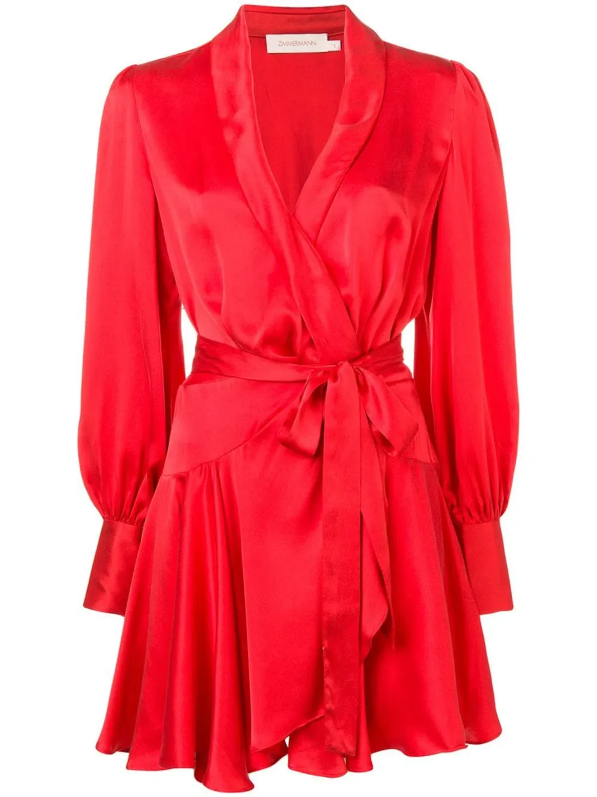 Zimmermann Ruffled Silk Wrap Mini Dress Bright Red Size 0 / AU 8 - Image 3