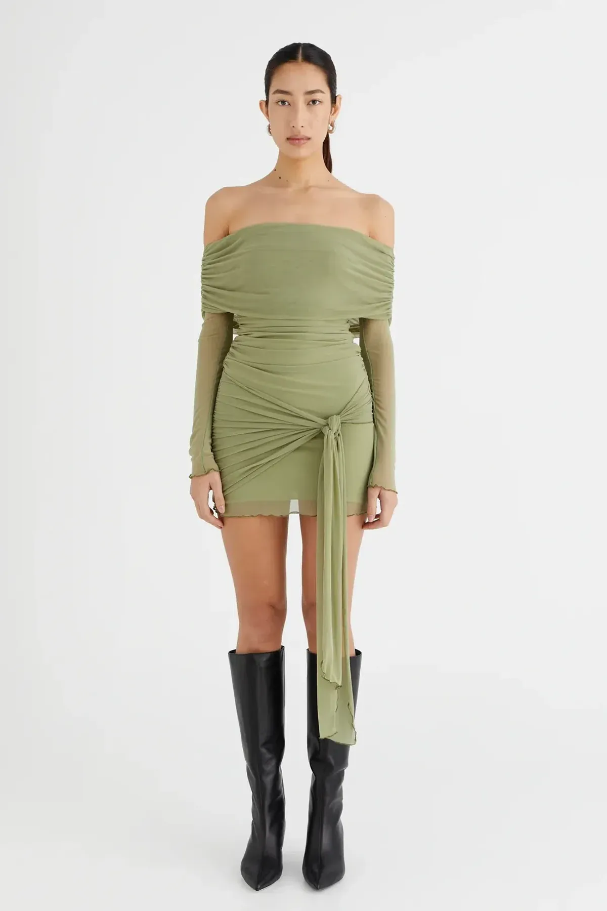 Benni Yasmin Off Shoulder Mini Dress Pistachio Size 6 - Image 2