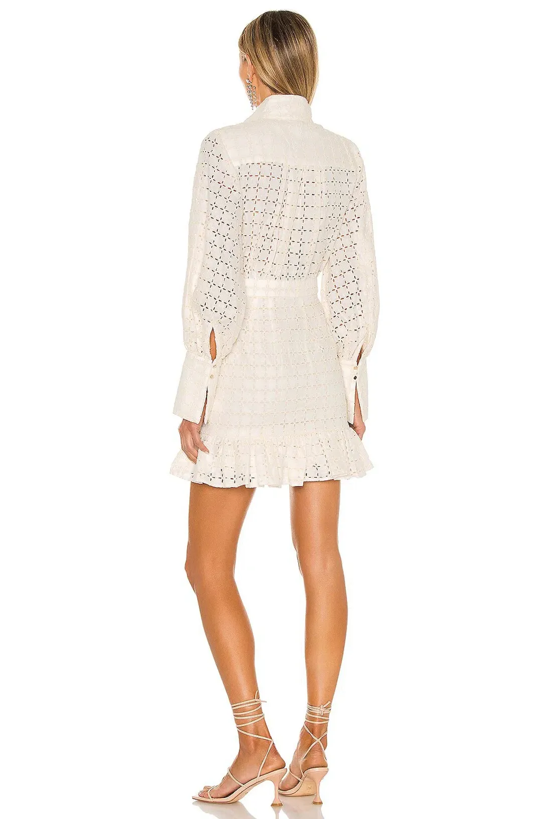 Shona Joy Penelope Linen Balloon Sleeve Mini Dress Ivory Size AU 10 / US 6 for rent on The Volte - main image