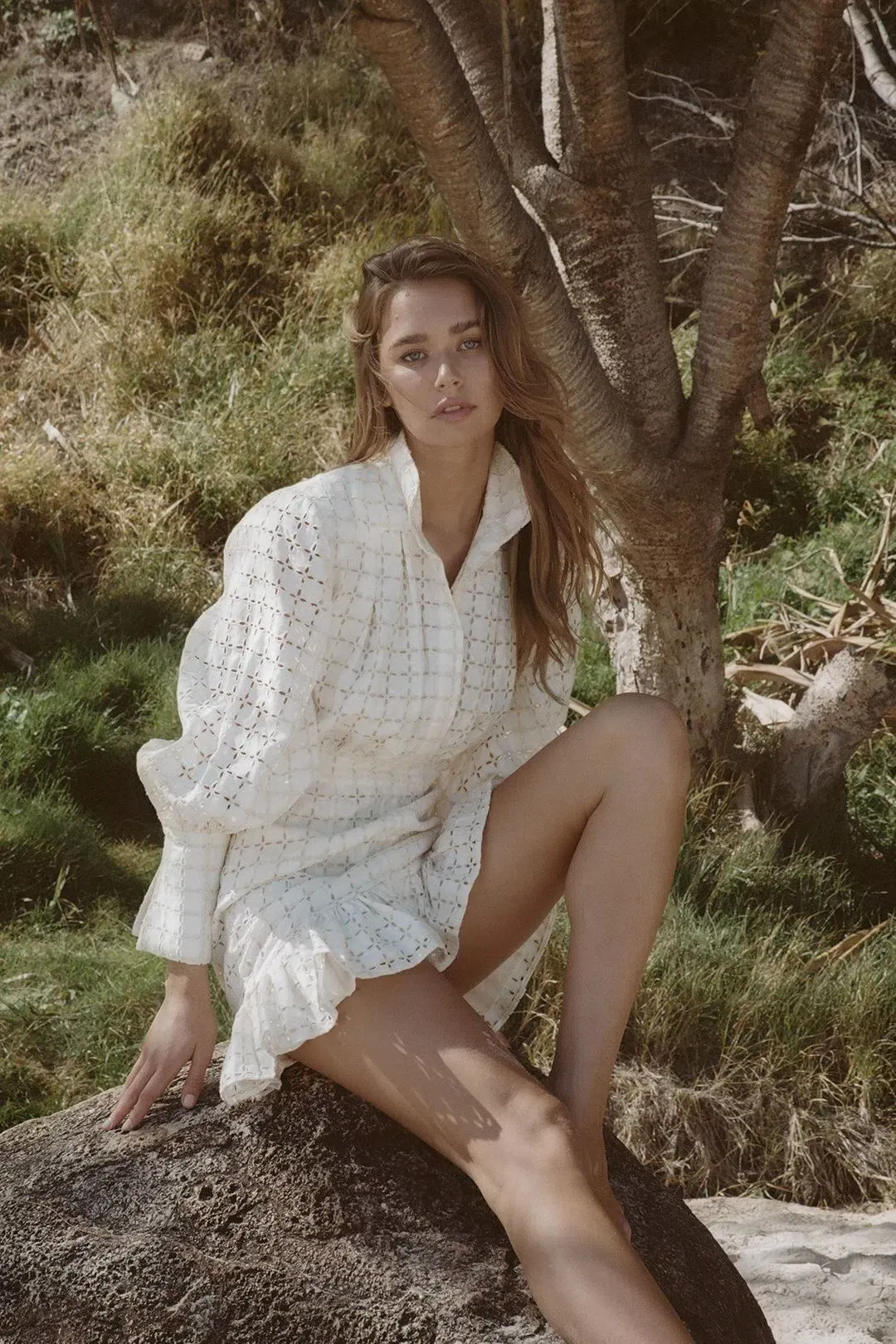 Shona Joy Penelope Linen Balloon Sleeve Mini Dress Ivory Size AU 10 / US 6 for rent on The Volte - main image