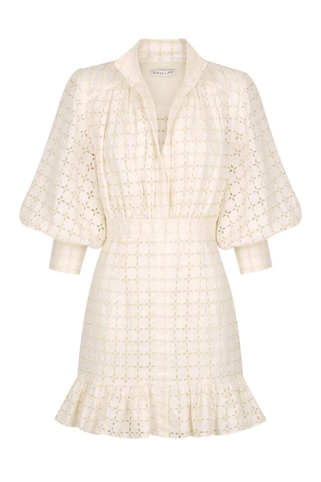 Shona Joy Penelope Linen Balloon Sleeve Mini Dress Ivory Size AU 10 / US 6 for rent on The Volte - main image