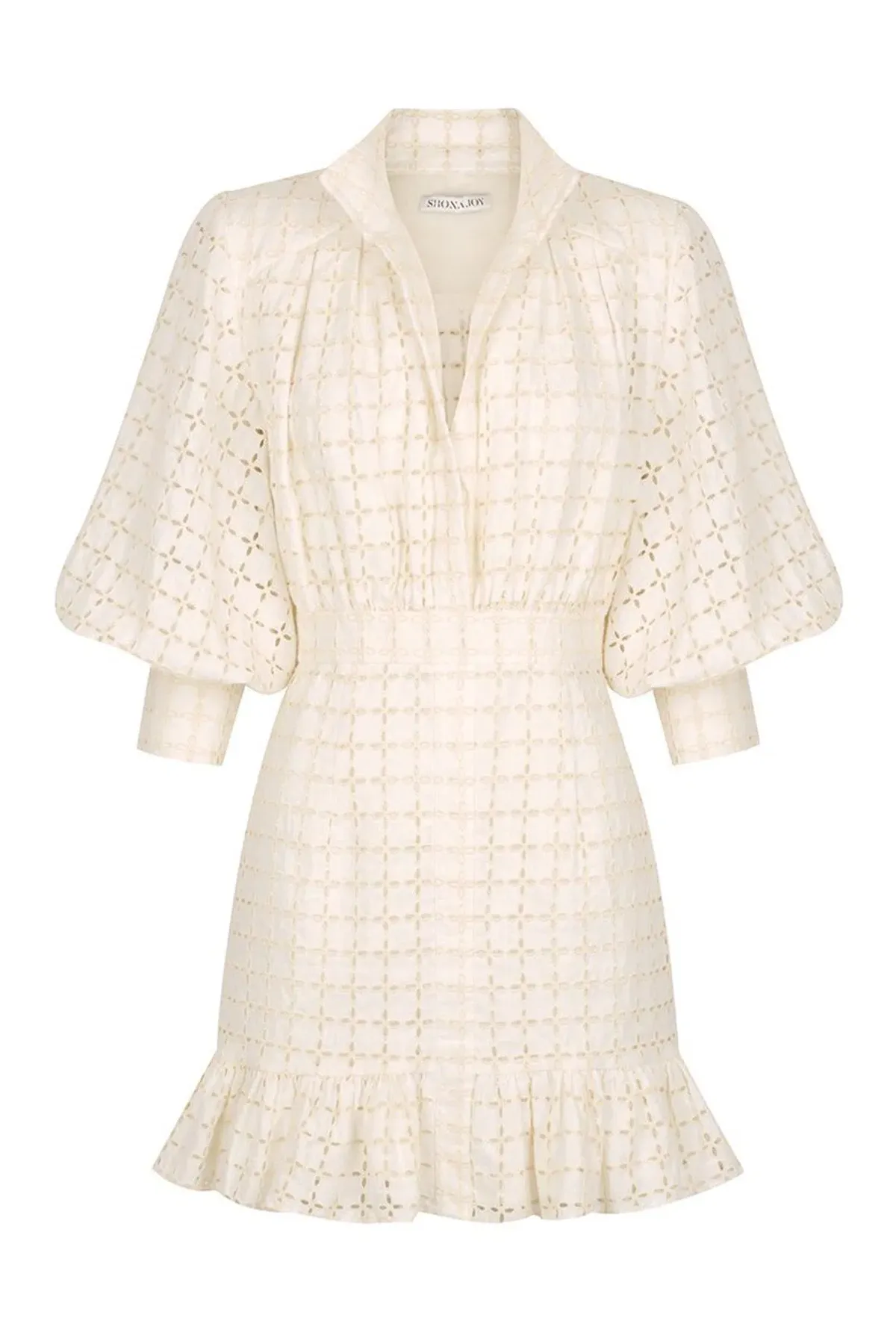 Shona Joy Penelope Linen Balloon Sleeve Mini Dress Ivory Size AU 10 / US 6 - Image 9