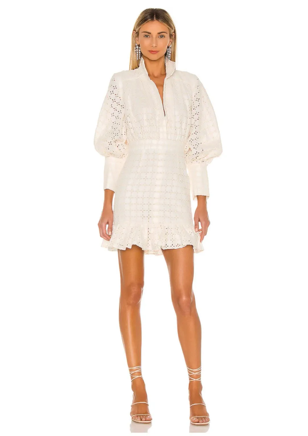 Shona Joy Penelope Linen Balloon Sleeve Mini Dress Ivory Size AU 10 / US 6 for rent on The Volte - main image