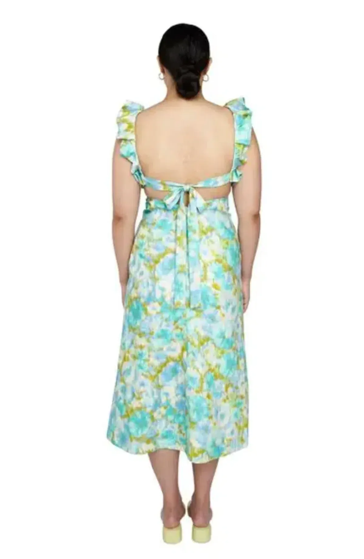 Zimmermann High Tide Frilled Ruffle Midi Dress Aqua Ikat Floral Size 3 / 14 AU - Image 4