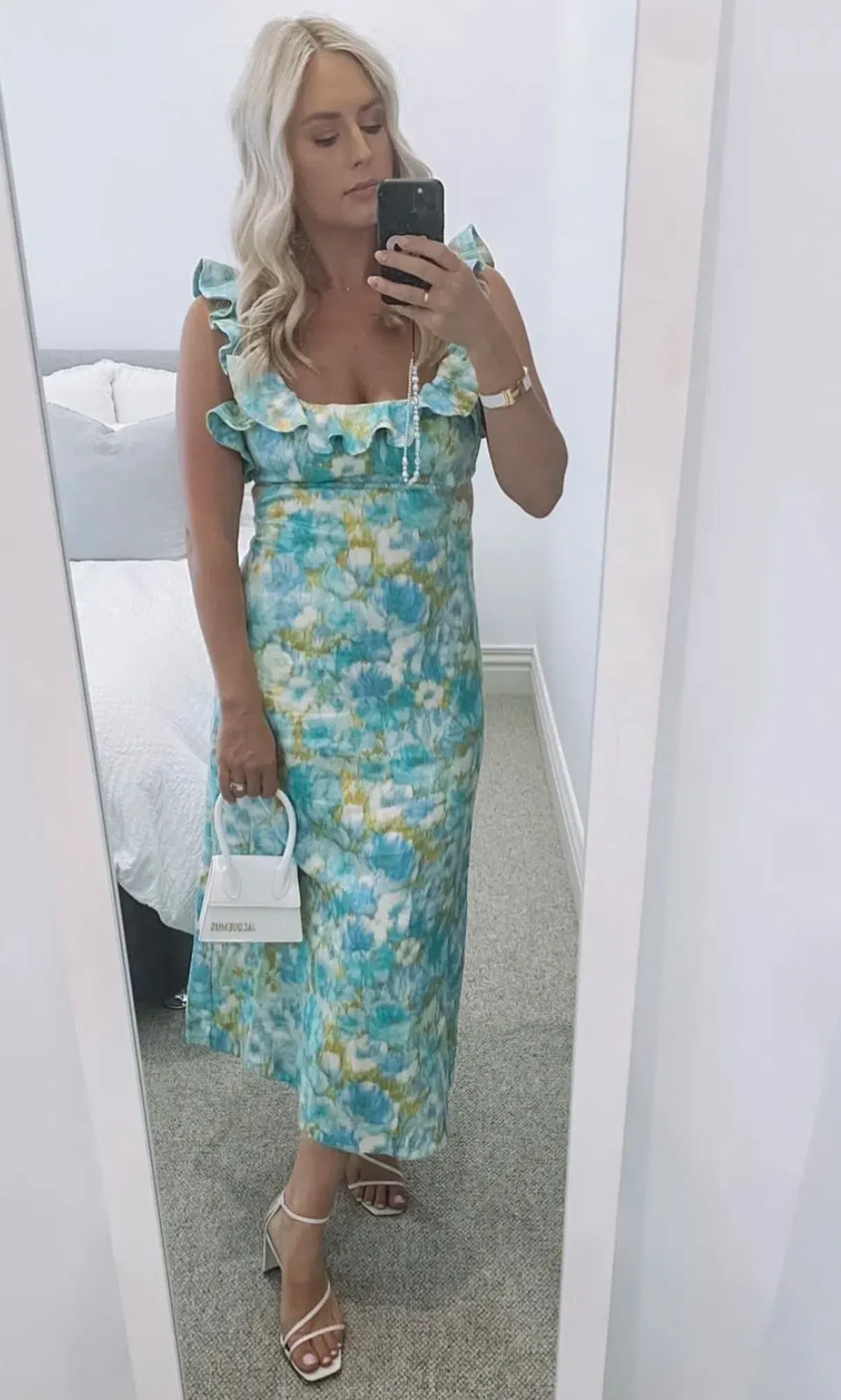 Zimmermann High Tide Frilled Ruffle Midi Dress Aqua Ikat Floral Size 3 / 14 AU - Image 1