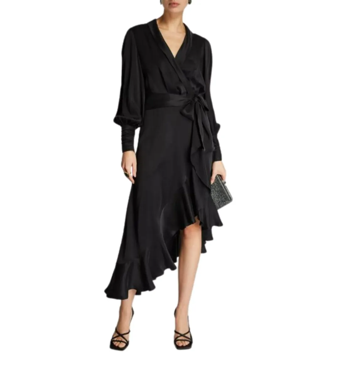 Zimmerman Silk Wrap Midi Dress in Black Size 2 / AU 12 for rent on The Volte - main image