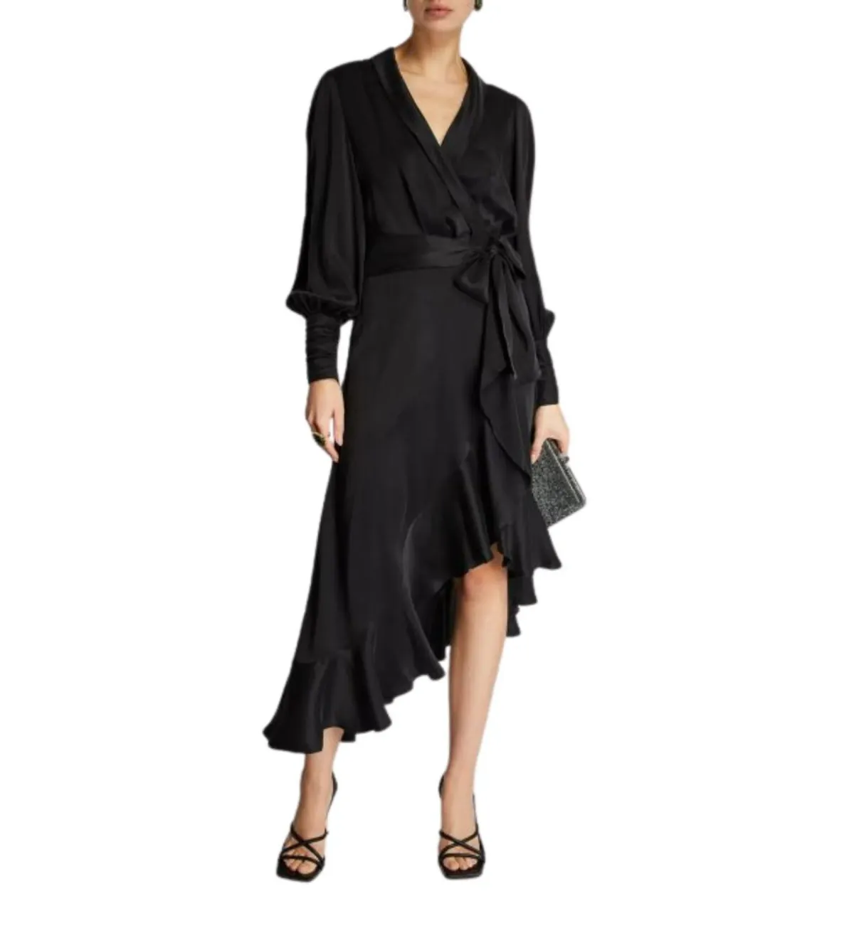 Zimmerman Silk Wrap Midi Dress in Black Size 2 / AU 12 - Image 1