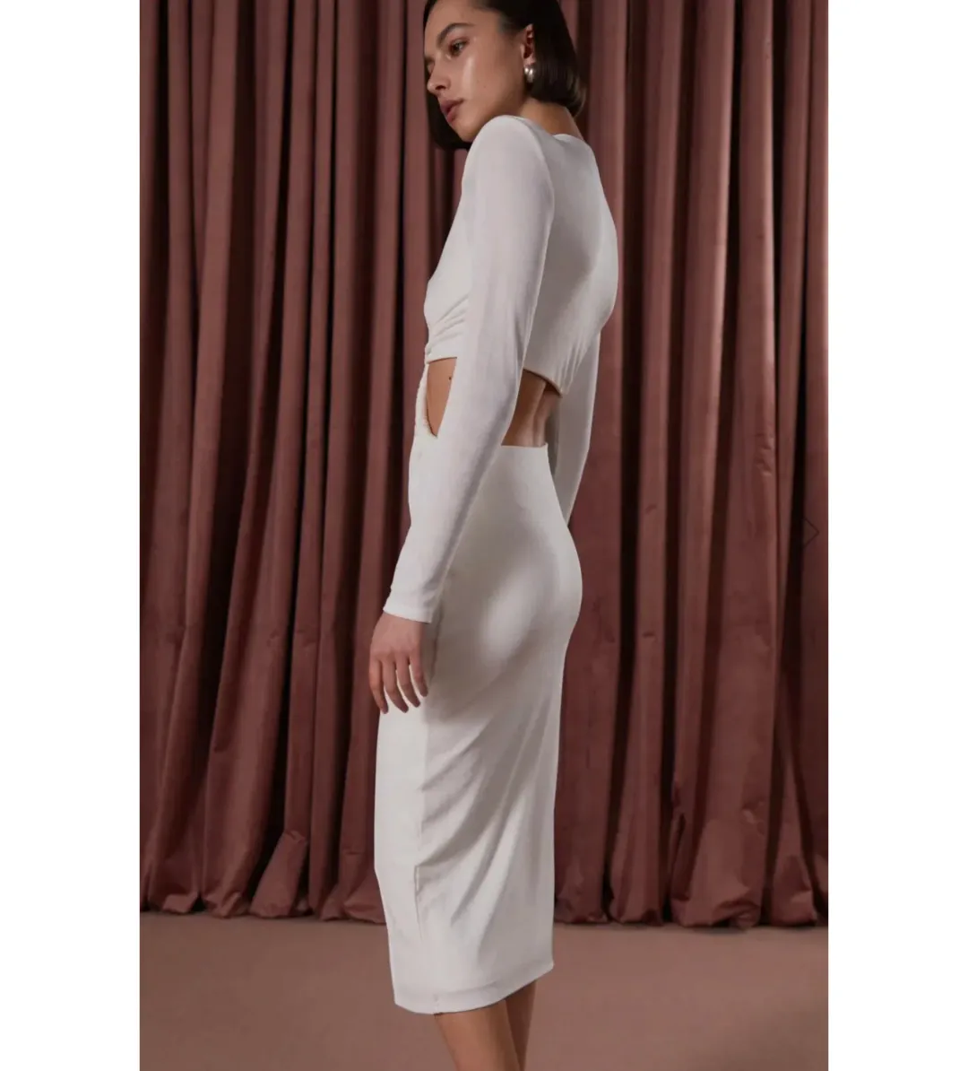 MISHA Scarlette Slinky Jersey Dress Ivory Size 8/S for rent on The Volte - main image