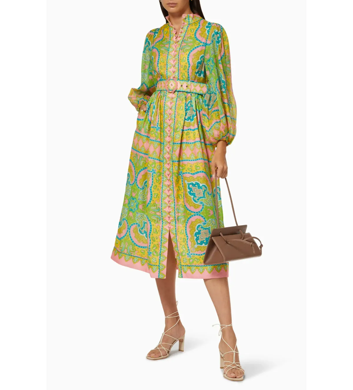 Zimmermann Estelle Midi Dress in Pink/Green Paisley Size 0 / AU 8 - Image 2