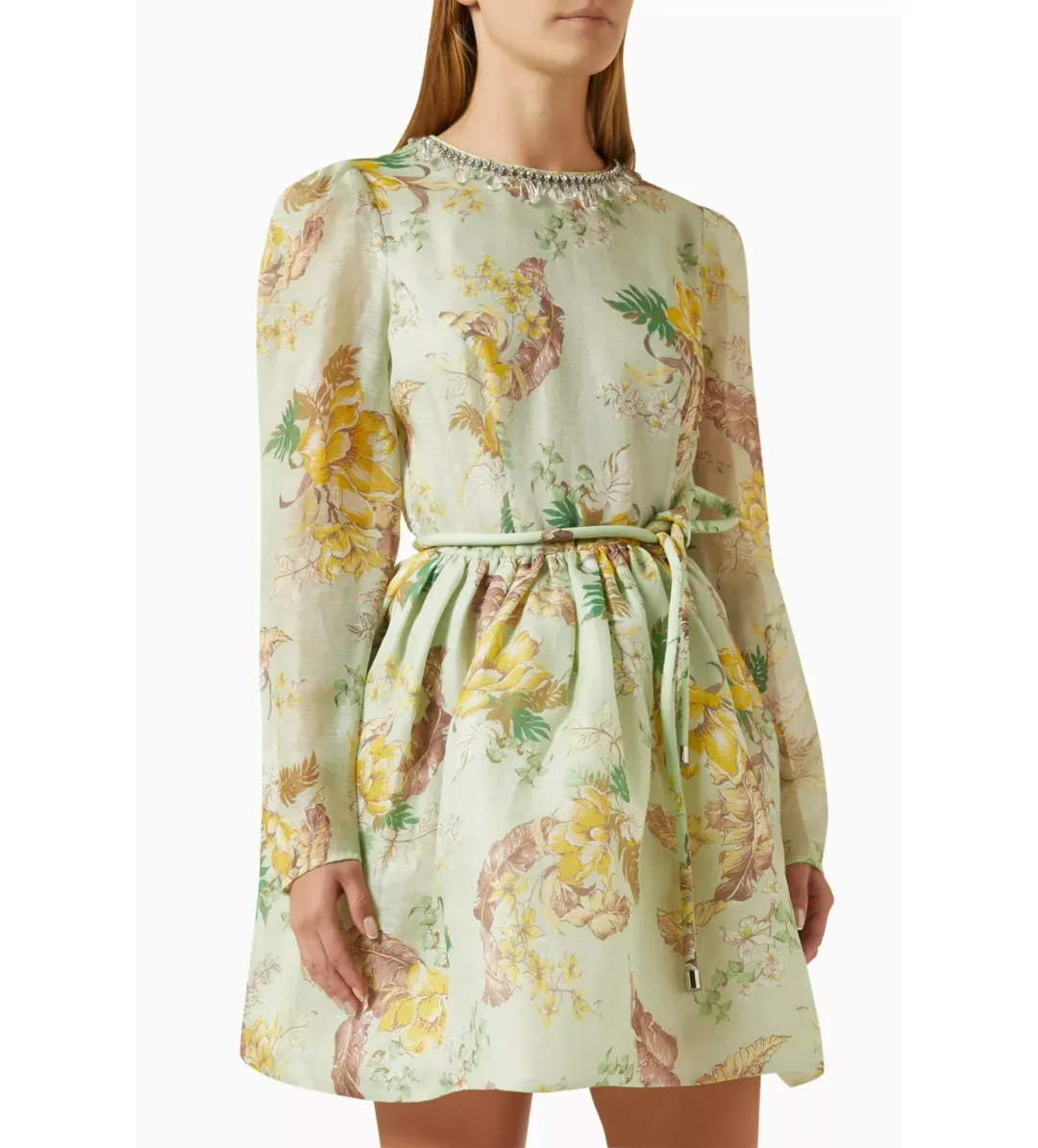 Zimmermann Matchmaker Tulip Mini Dress in Mint Tropical Floral Size 2 / AU 12 for rent on The Volte - main image