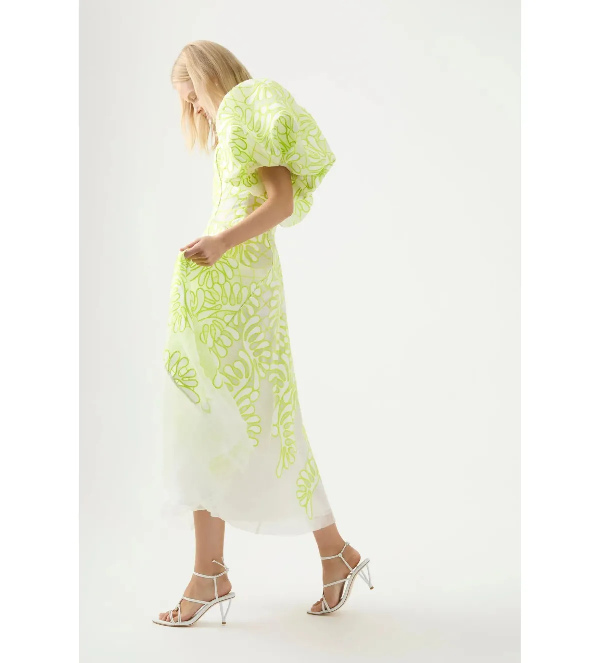 Aje Botanical Applique Midi Dress Ivory/Citrus Yellow Size M / AU 10 - Image 4