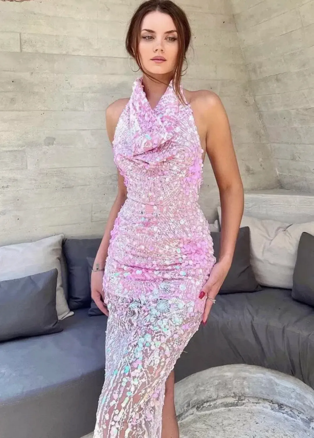 Eliya The Label Laura Sequin Dress Pink Size S / AU 8  for rent on The Volte - main image
