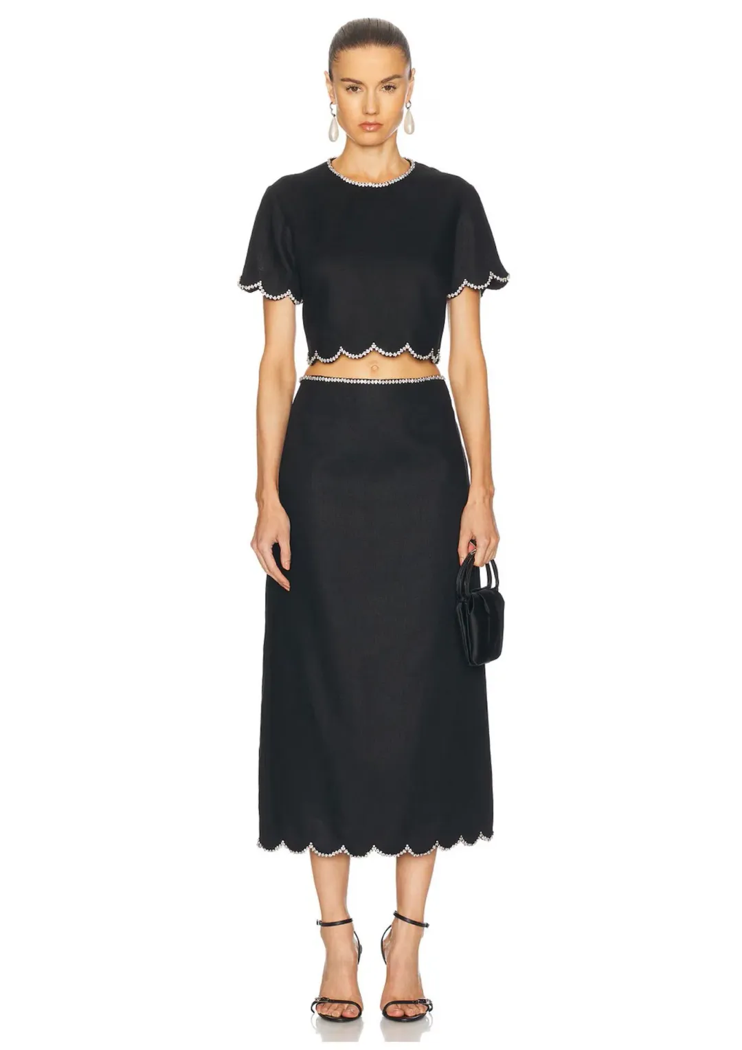 Zimmermann Crush Scalloped Top & Midi Skirt Set Black Size 0 / AU 8 for rent on The Volte - main image
