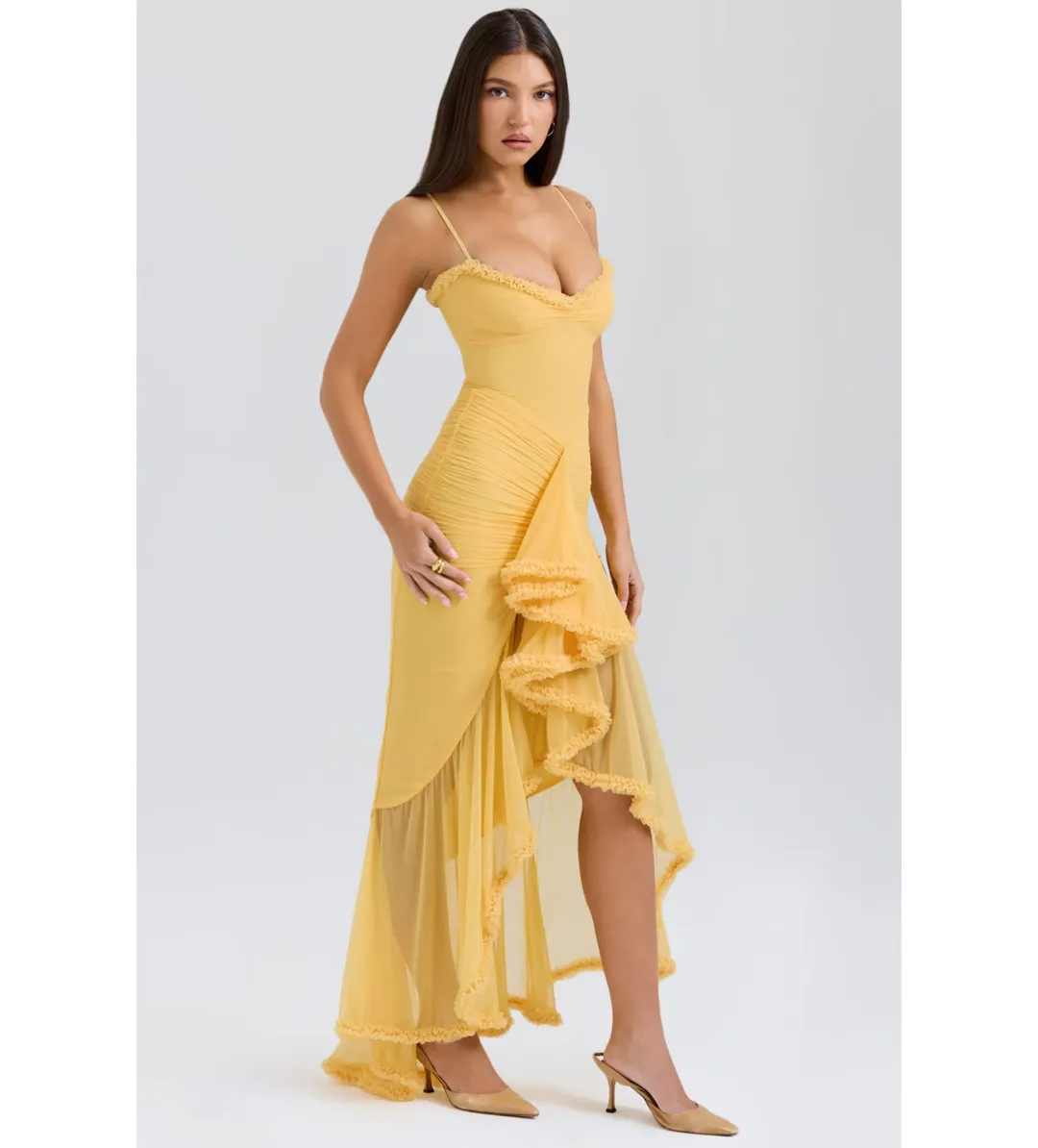 House of CB Gabbi Ruffled Front Gown Apricot Size XS / AU 6 for rent on The Volte - main image