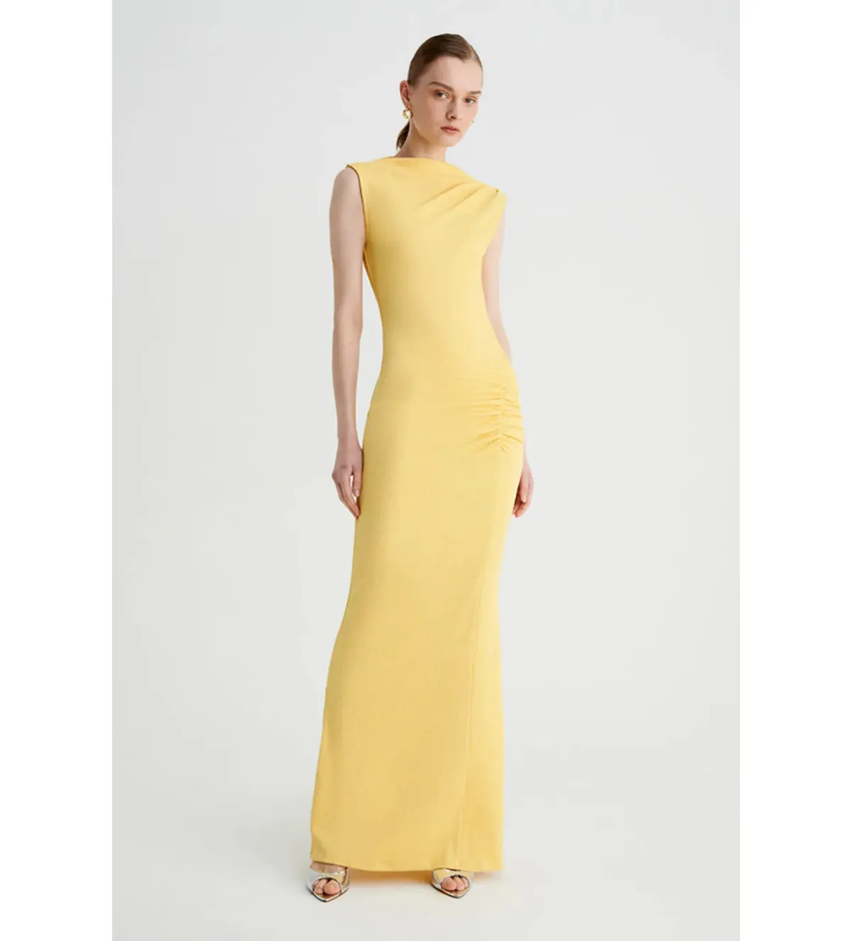 Suboo Vega Rouched Midid Dress in Butter Size AU 8 - Image 1