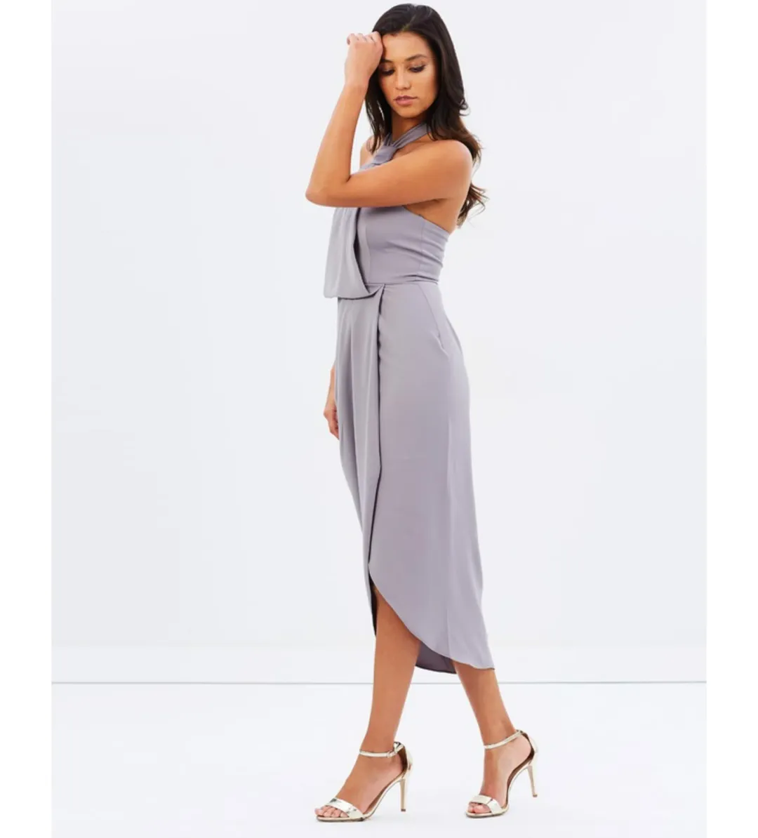 Shona Joy Core Knot Draped Dress Grey Size AU 16 for rent on The Volte - main image