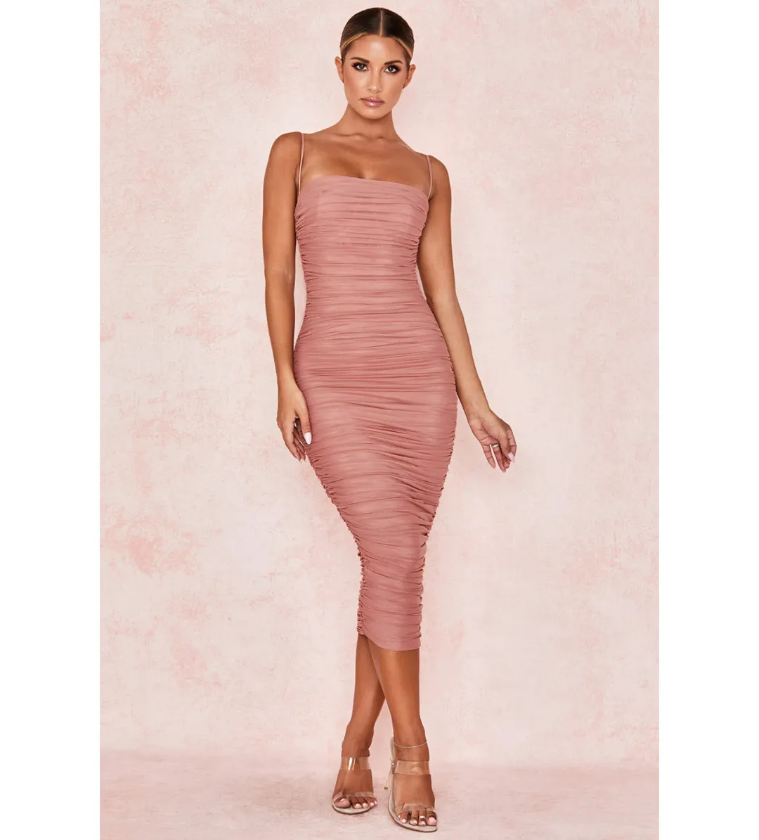 House of CB Sirene Gathered Organza Mesh Dress Antique Rose Size AU 14 for rent on The Volte - main image