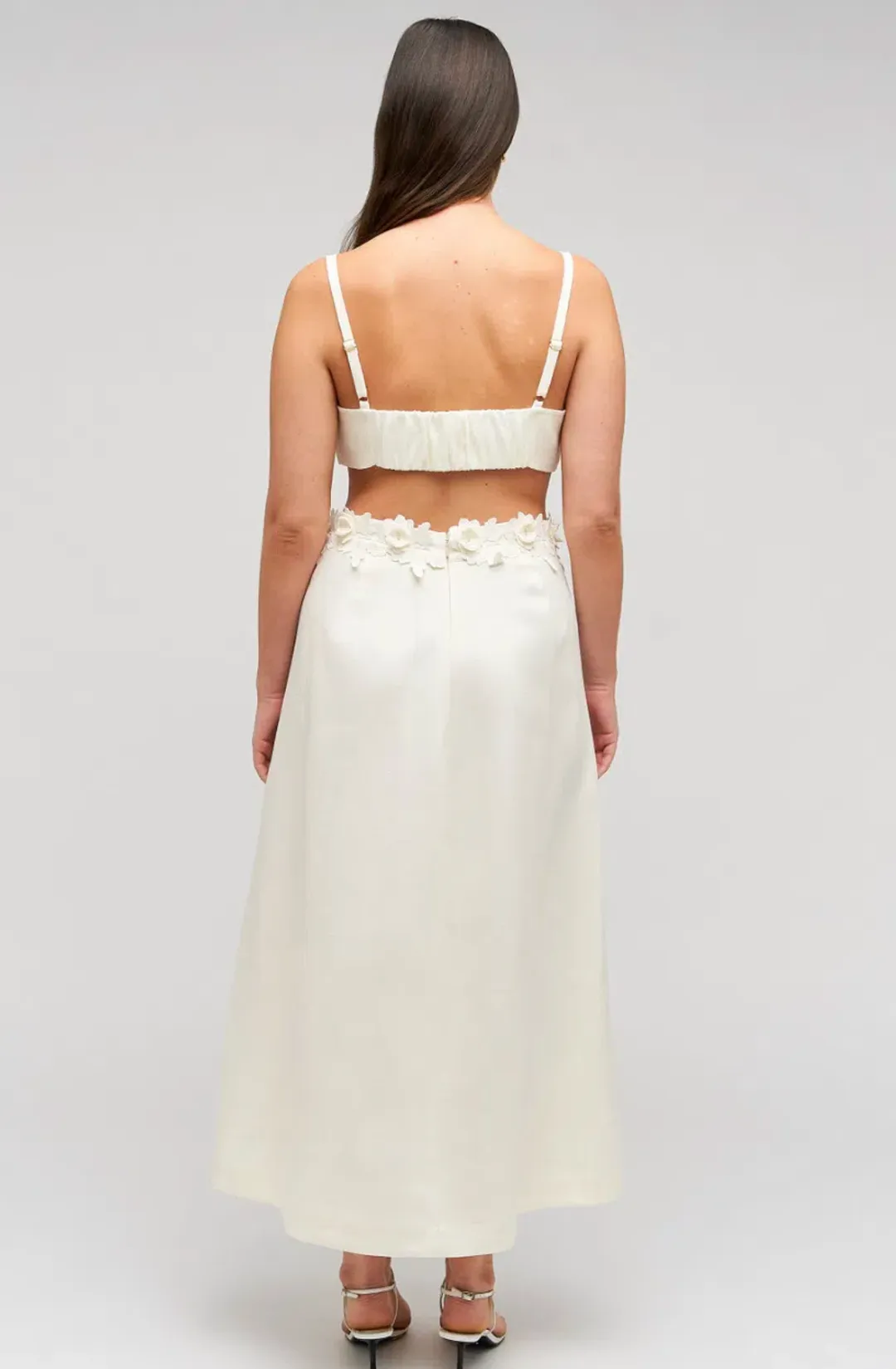 Oroton Rosebud Lace Bralet and Midi Skirt Set Soft Cream Size 8 for rent on The Volte - main image