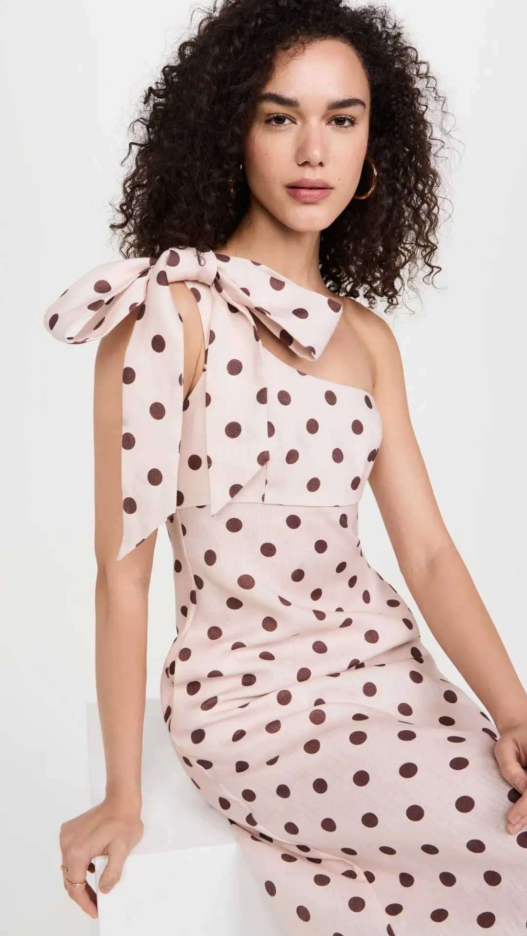 Zimmermann Acacia One Shoulder Midi Dress in Cream/Tan Dot Size 1 / AU 10 for rent on The Volte - main image