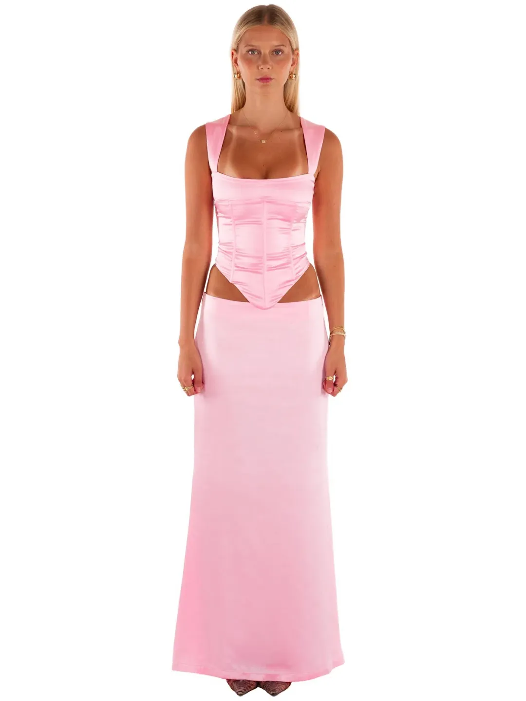 I Am Delilah Valerie Corset and Maxi Skirt Set in Candy Pink Size XS / AU 6 for rent on The Volte - main image